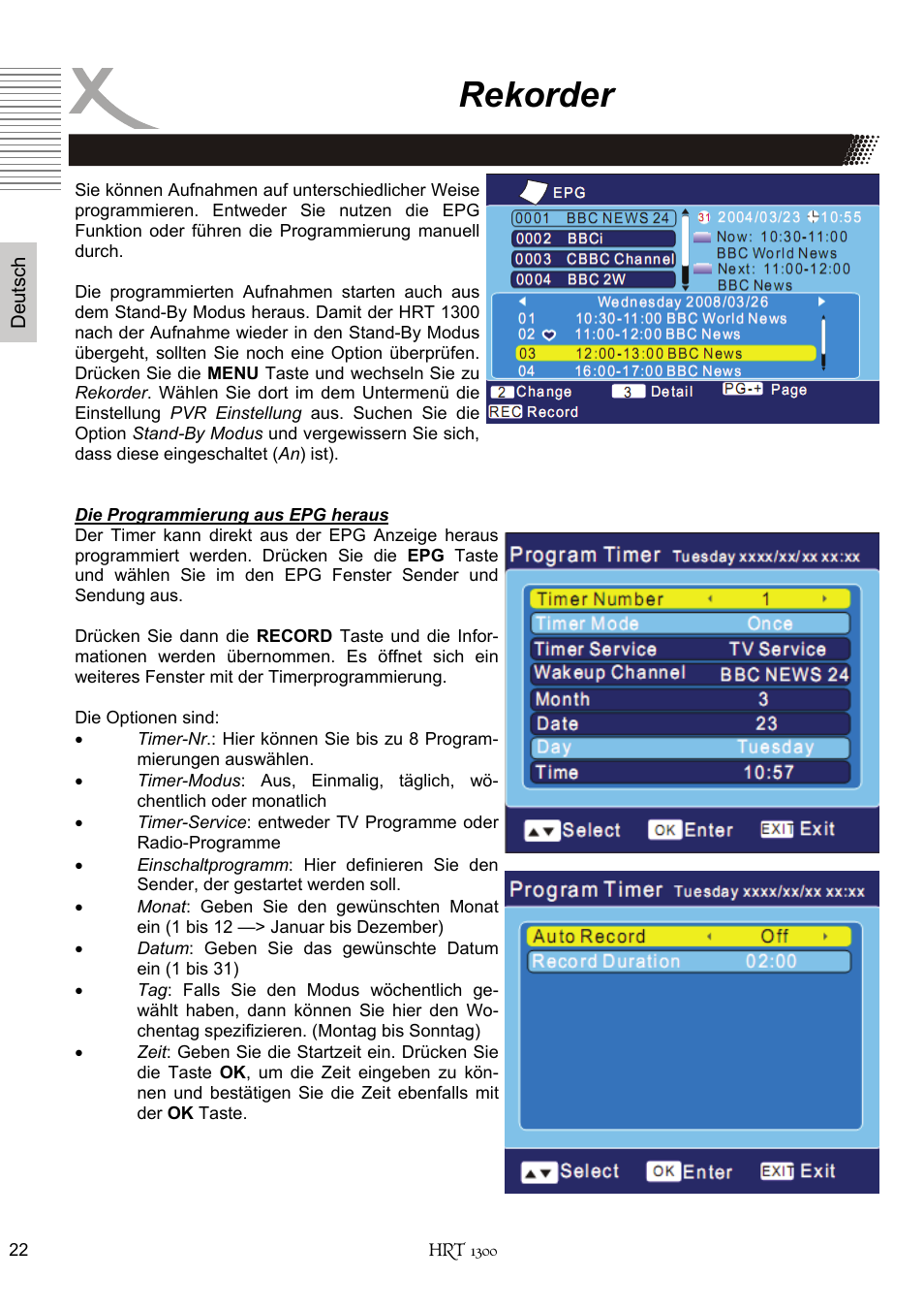 Rekorder | Xoro HRT 1300 User Manual | Page 22 / 120