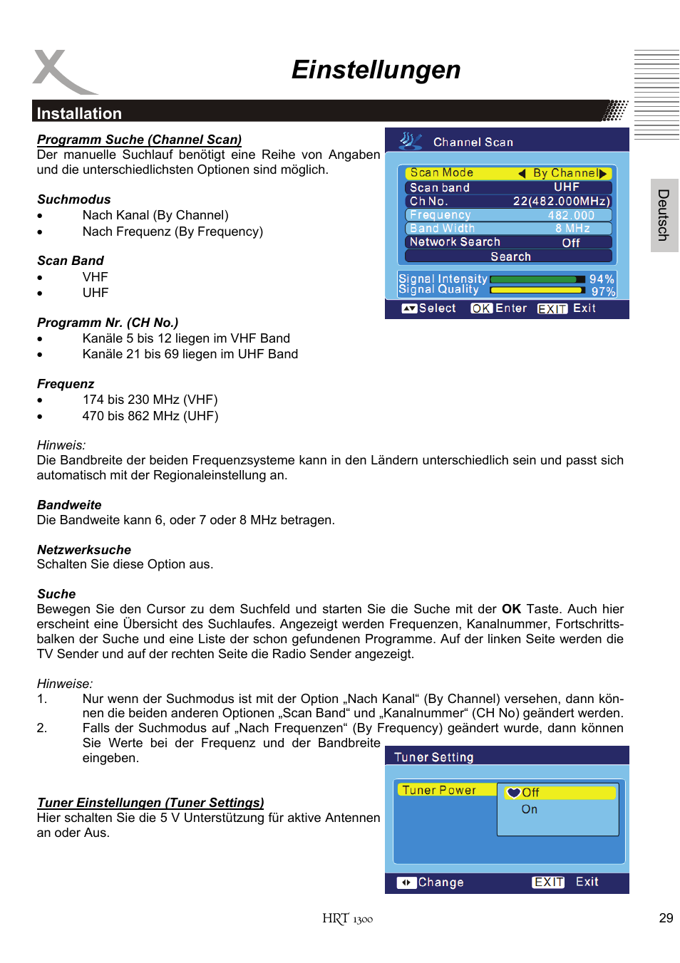 Einstellungen | Xoro HRT 1300 User Manual | Page 29 / 120