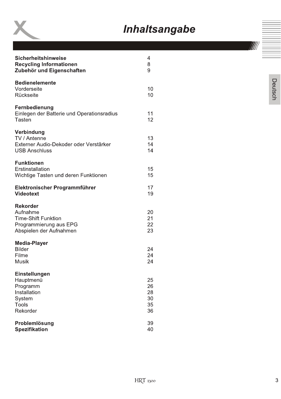 Xoro HRT 1300 User Manual | Page 3 / 120