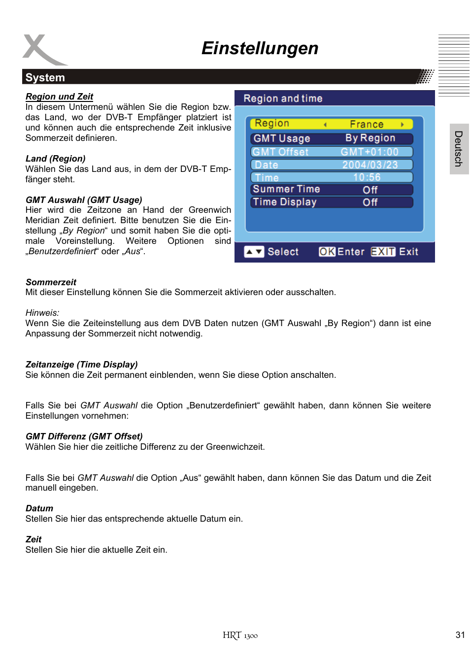 Einstellungen | Xoro HRT 1300 User Manual | Page 31 / 120