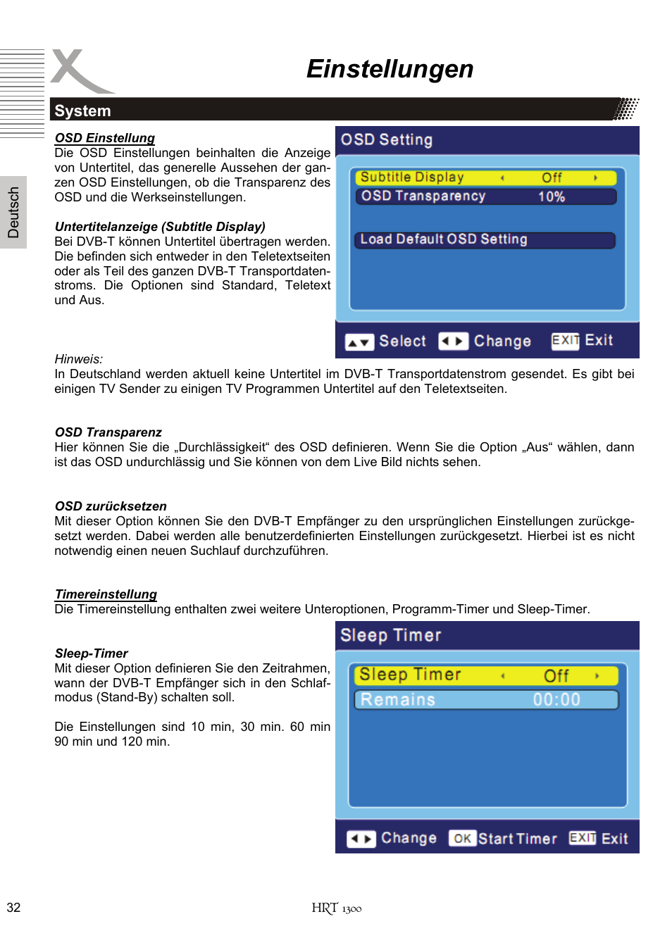 Einstellungen | Xoro HRT 1300 User Manual | Page 32 / 120