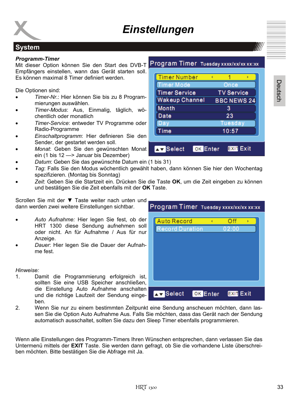 Einstellungen | Xoro HRT 1300 User Manual | Page 33 / 120