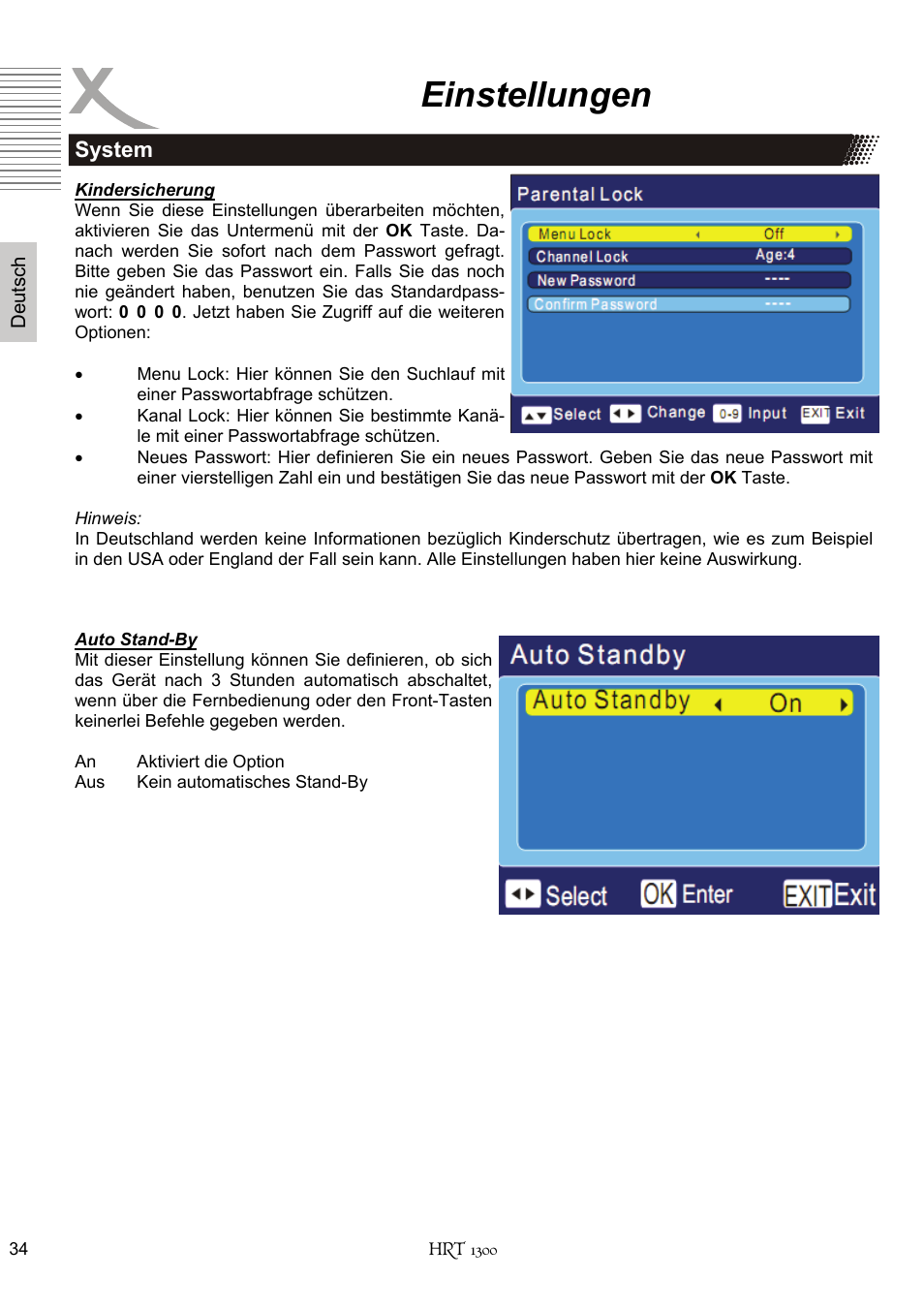 Einstellungen | Xoro HRT 1300 User Manual | Page 34 / 120
