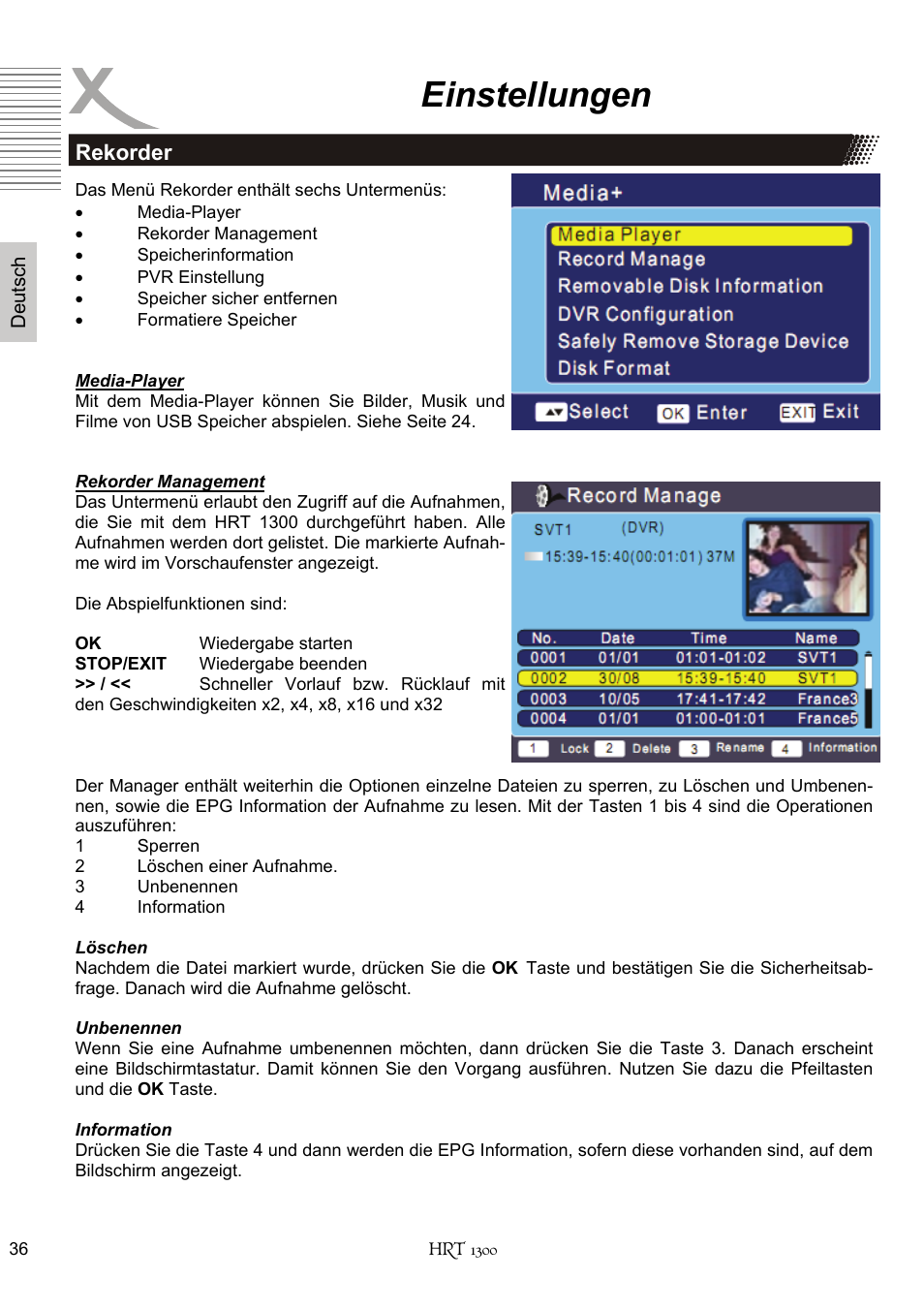 Einstellungen | Xoro HRT 1300 User Manual | Page 36 / 120