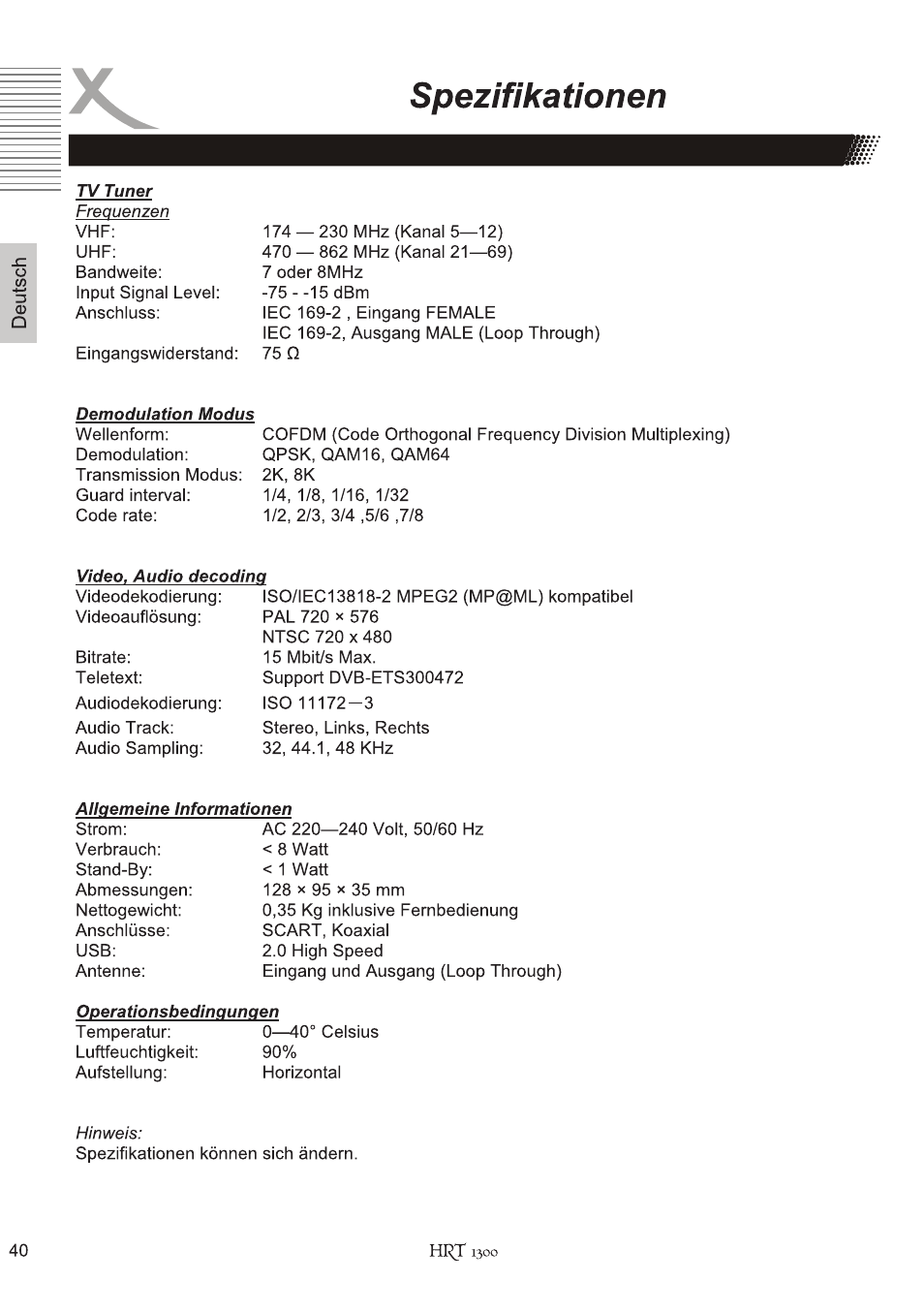 Xoro HRT 1300 User Manual | Page 40 / 120