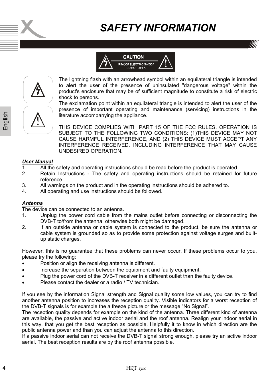 Safety information | Xoro HRT 1300 User Manual | Page 44 / 120