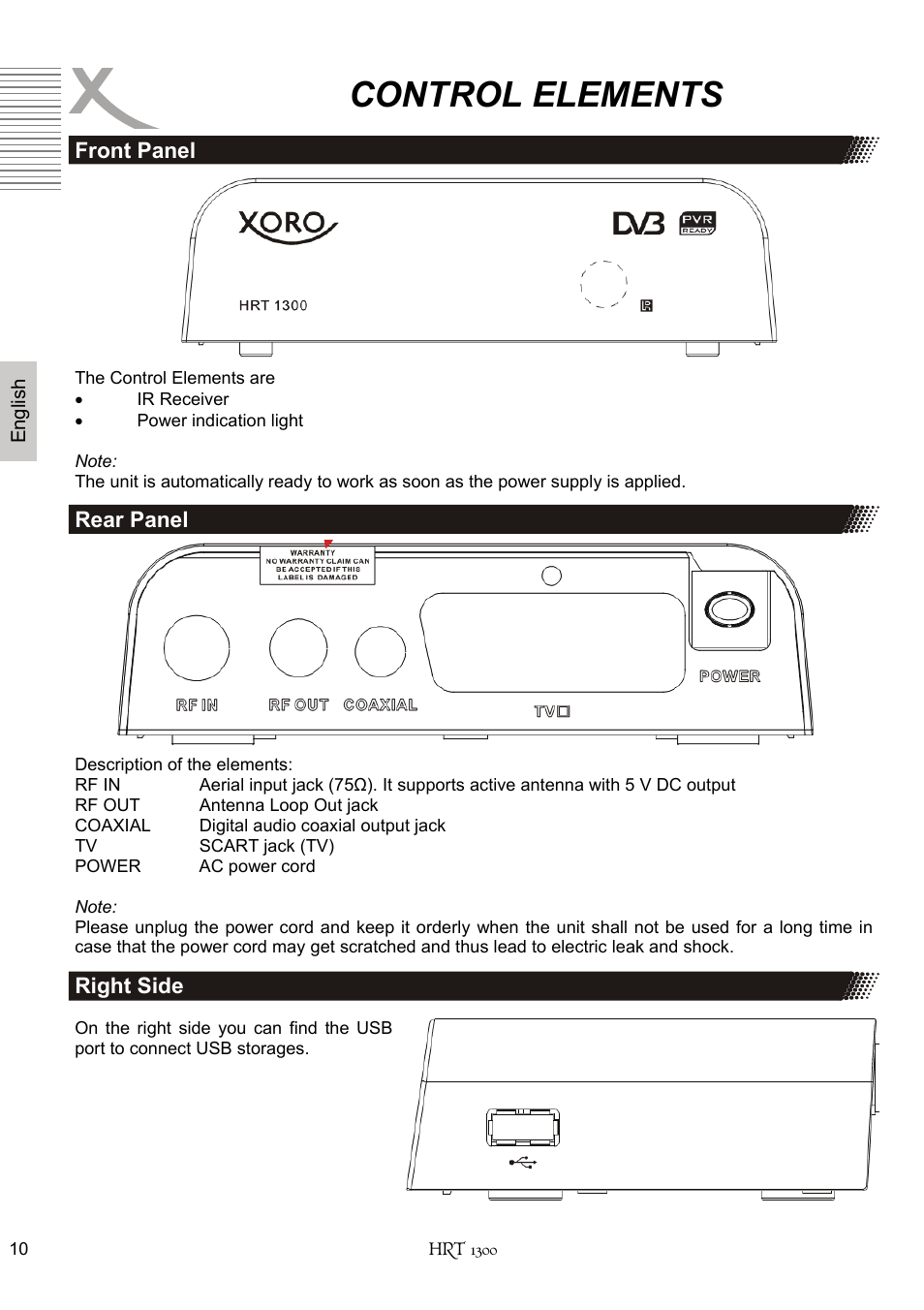 Control elements | Xoro HRT 1300 User Manual | Page 50 / 120