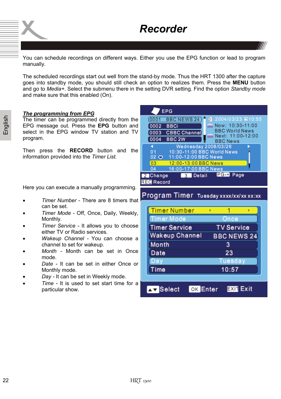 Recorder | Xoro HRT 1300 User Manual | Page 62 / 120