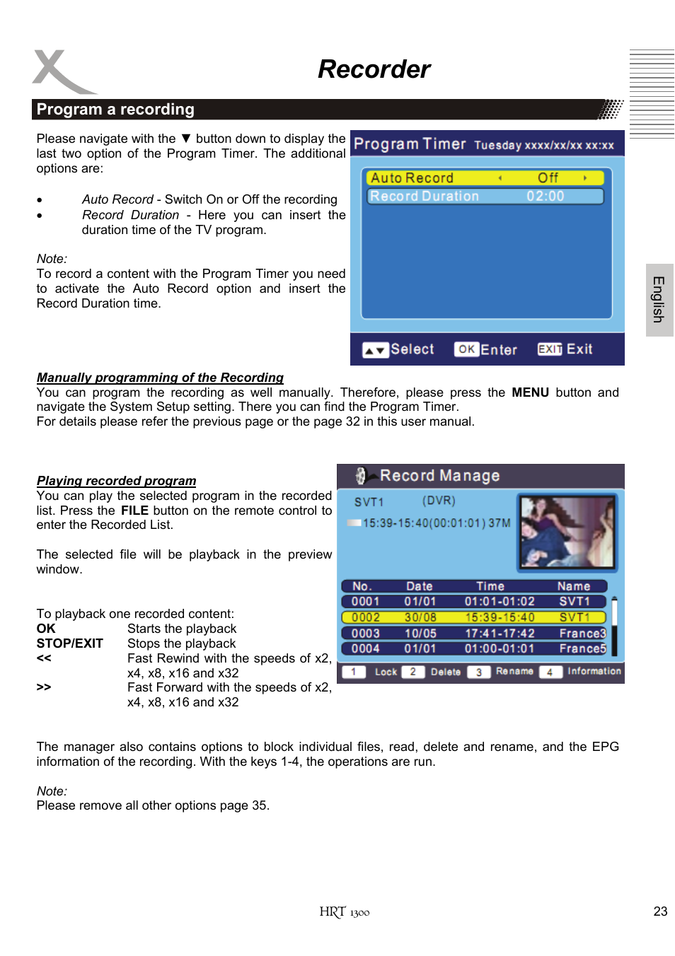 Recorder | Xoro HRT 1300 User Manual | Page 63 / 120