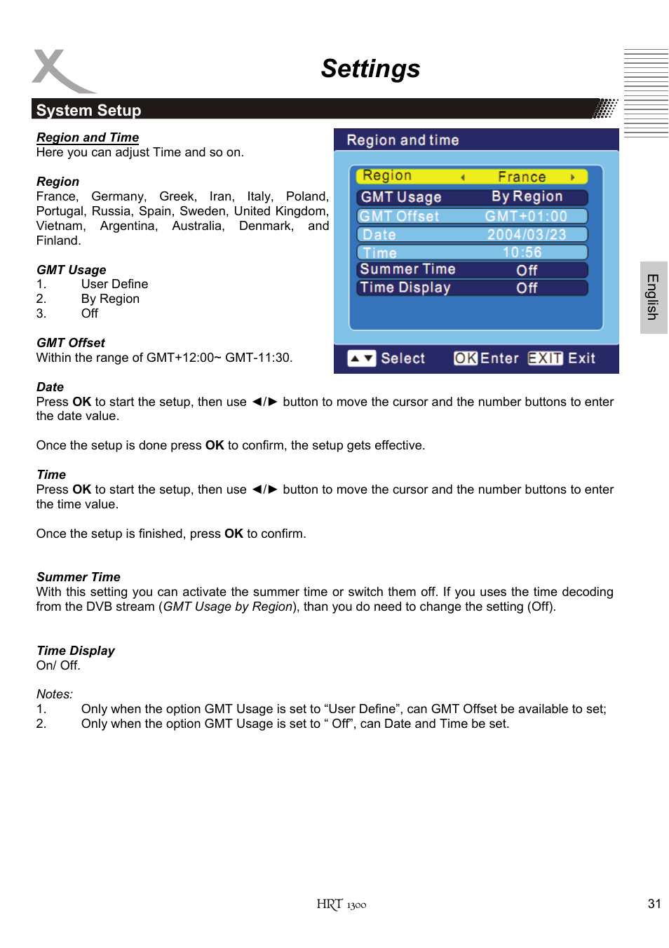 Settings | Xoro HRT 1300 User Manual | Page 71 / 120