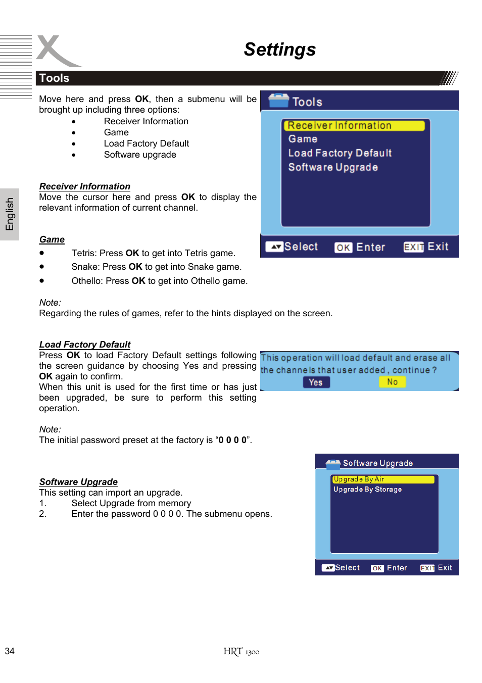 Settings | Xoro HRT 1300 User Manual | Page 74 / 120