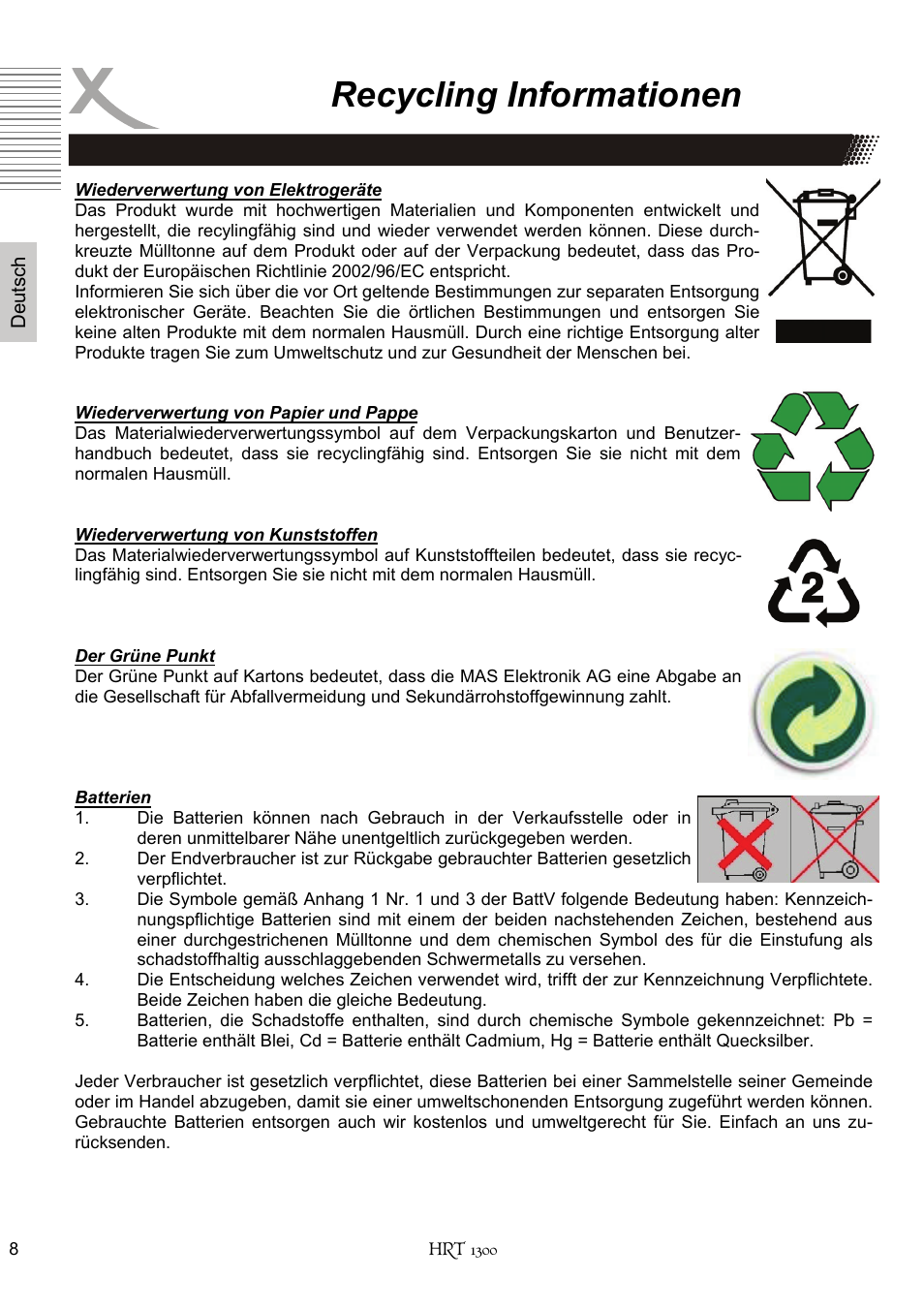 Recycling informationen | Xoro HRT 1300 User Manual | Page 8 / 120
