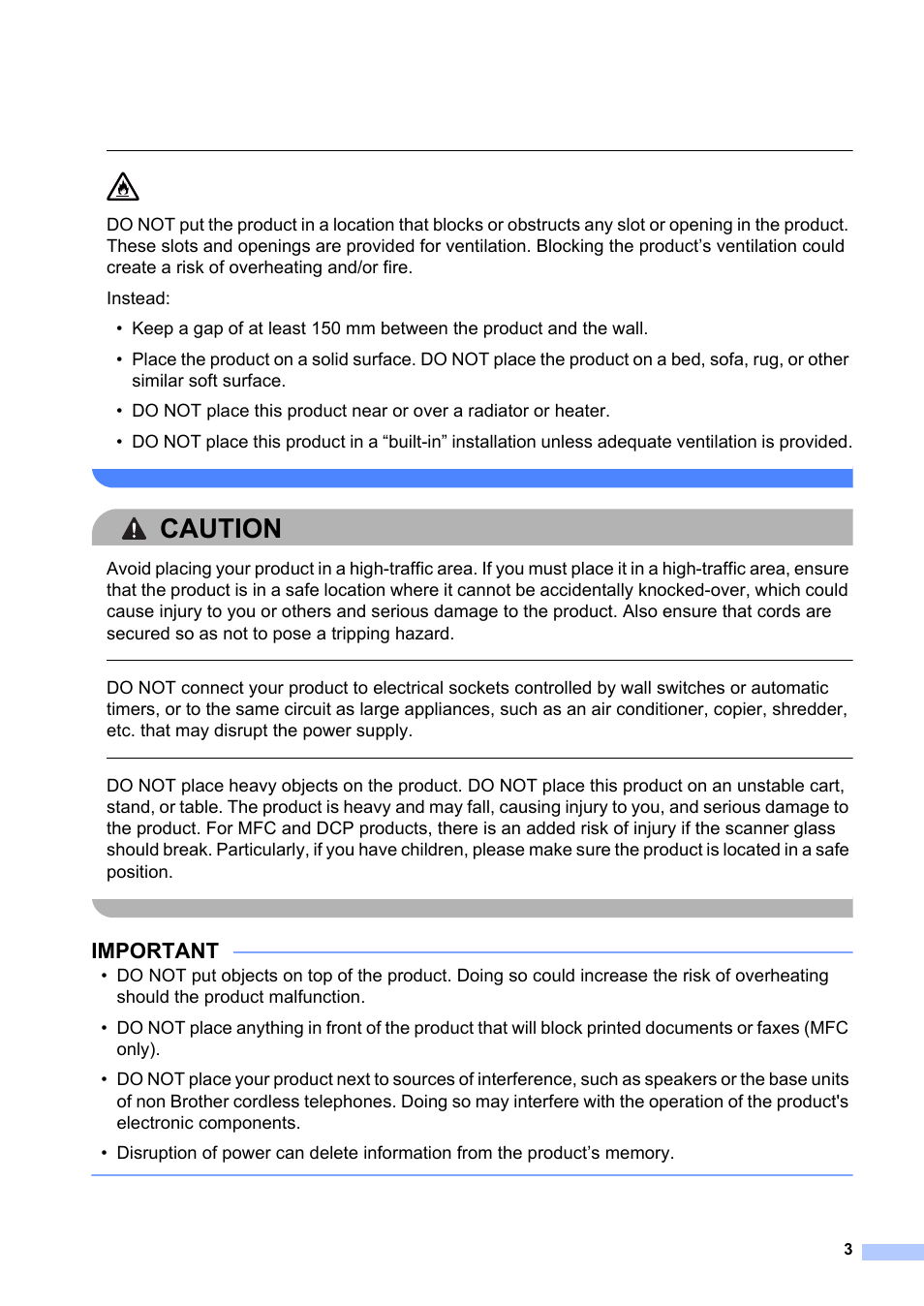 Caution, Important | Brother MFC-1810E User Manual | Page 3 / 17