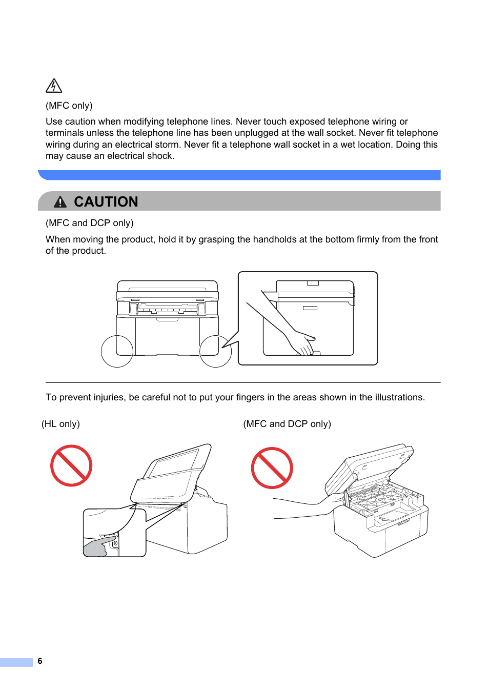 Caution | Brother MFC-1810E User Manual | Page 6 / 17