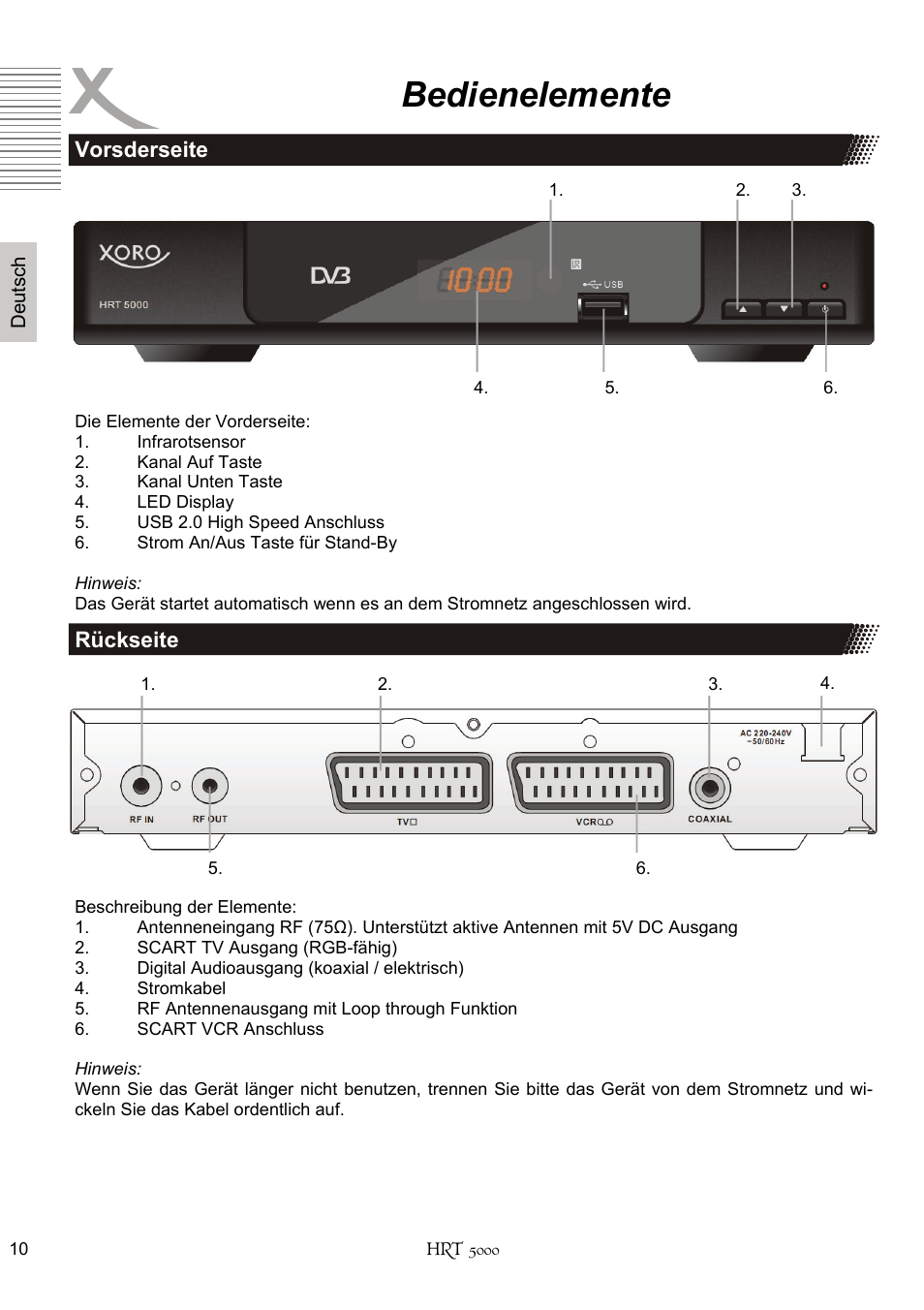 Bedienelemente | Xoro HRT 5000 User Manual | Page 10 / 120