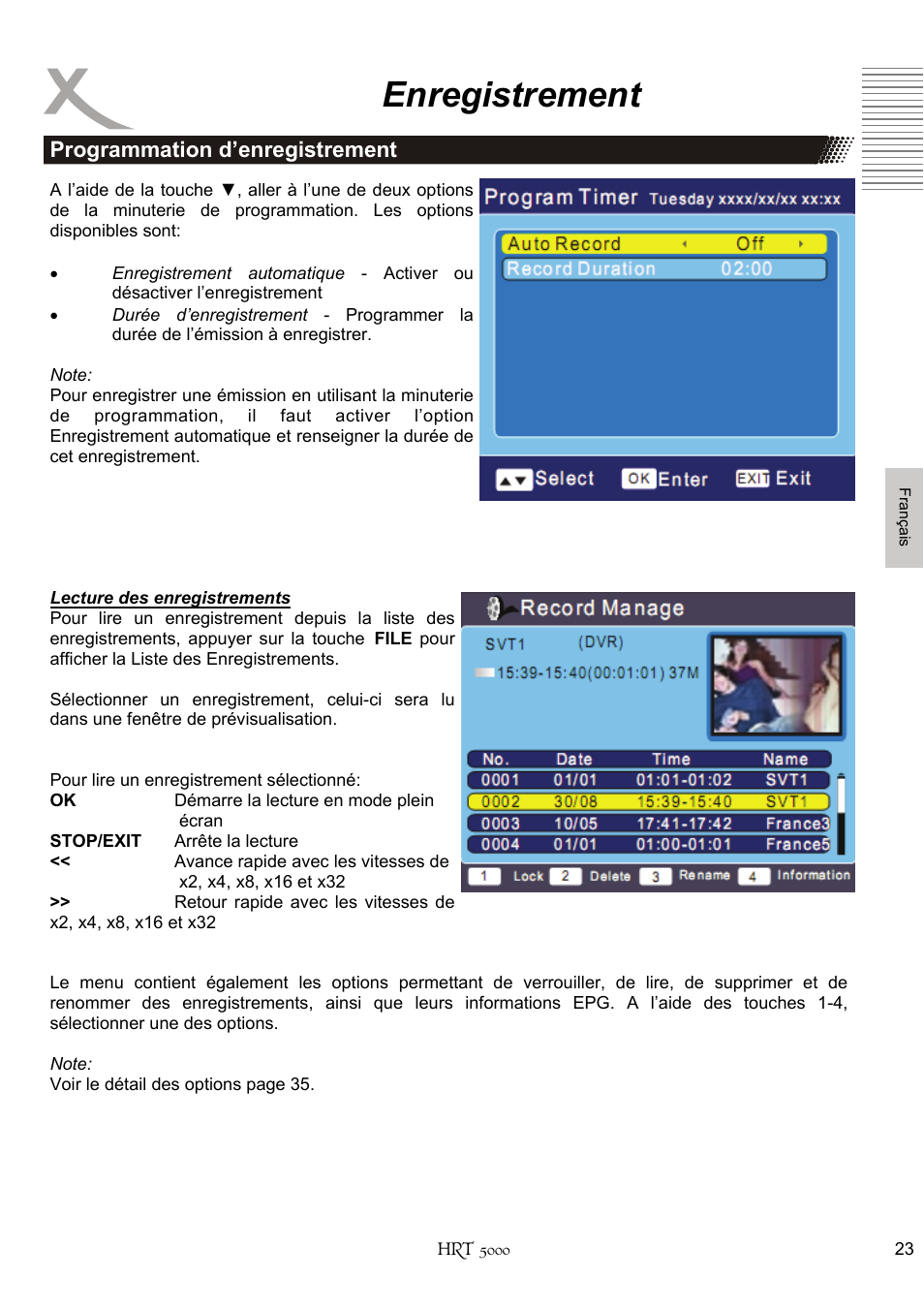 Enregistrement | Xoro HRT 5000 User Manual | Page 101 / 120
