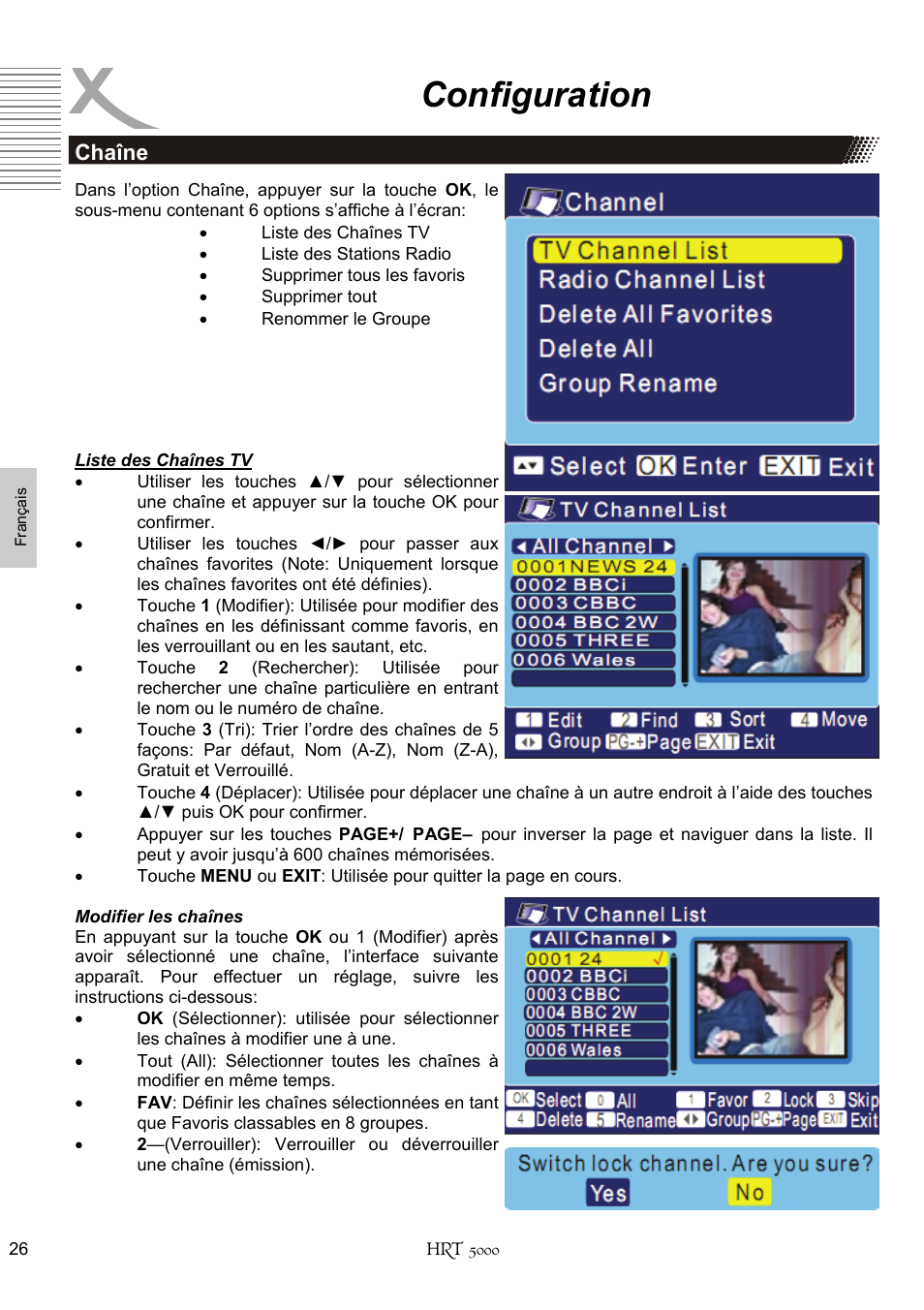 Configuration, Chaîne | Xoro HRT 5000 User Manual | Page 104 / 120