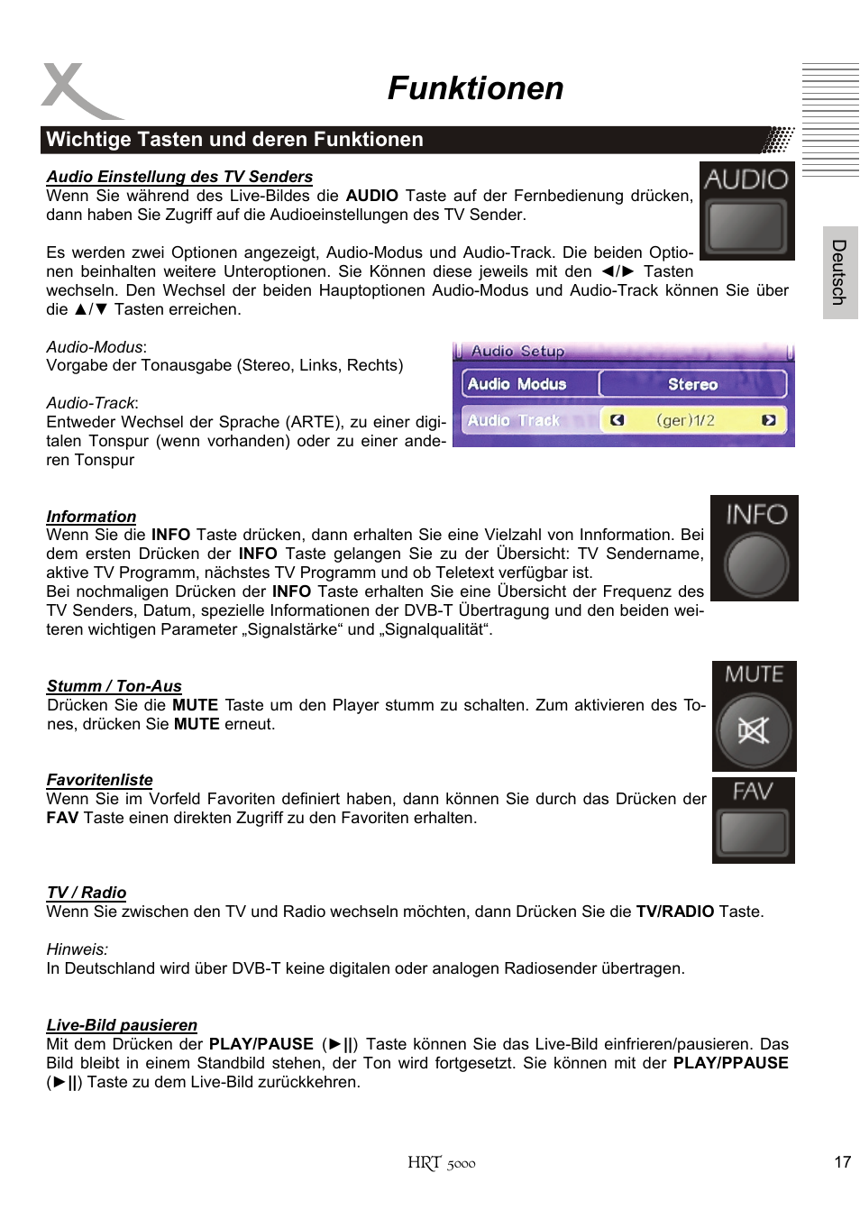 Funktionen | Xoro HRT 5000 User Manual | Page 17 / 120