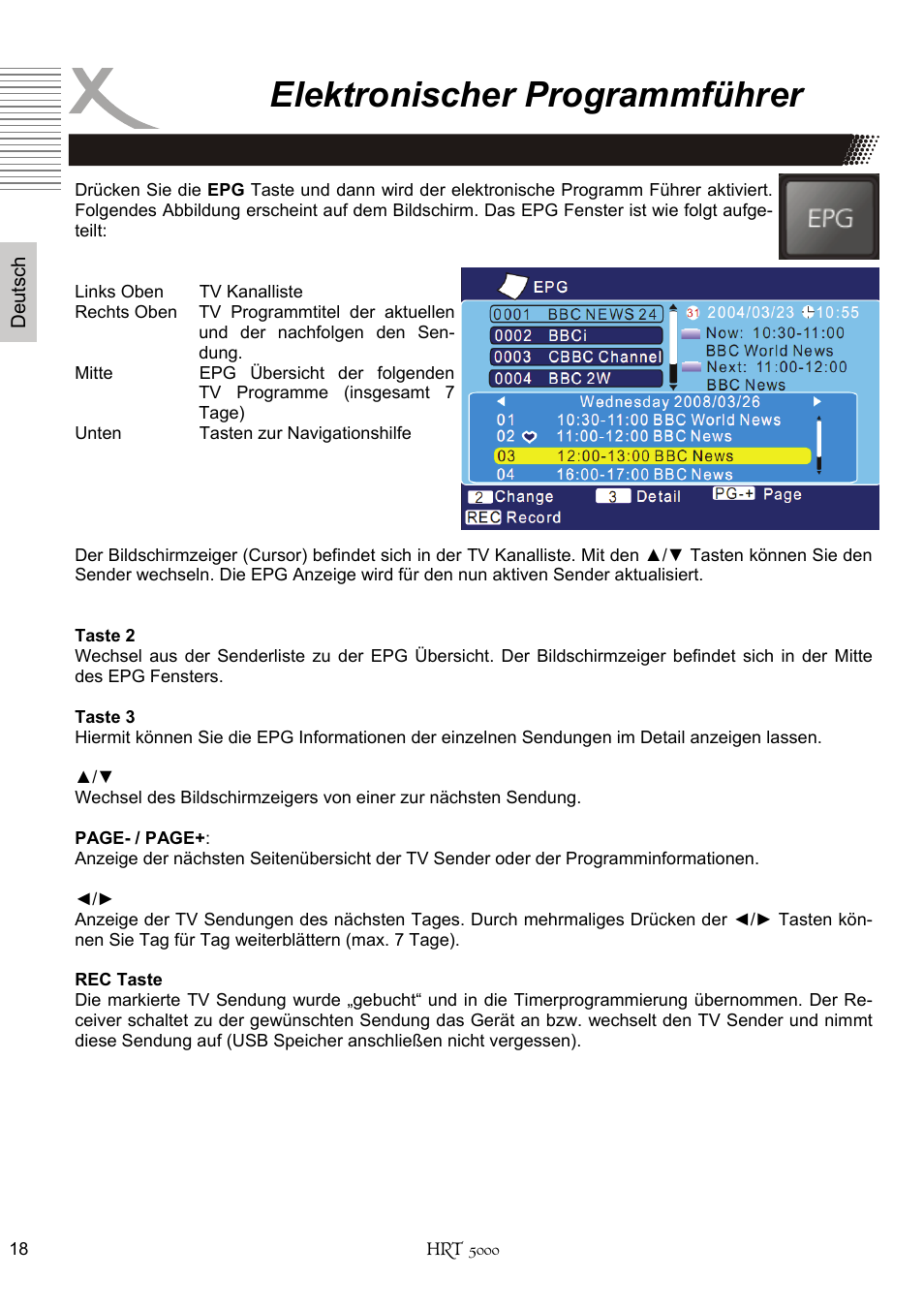 Elektronischer programmführer | Xoro HRT 5000 User Manual | Page 18 / 120