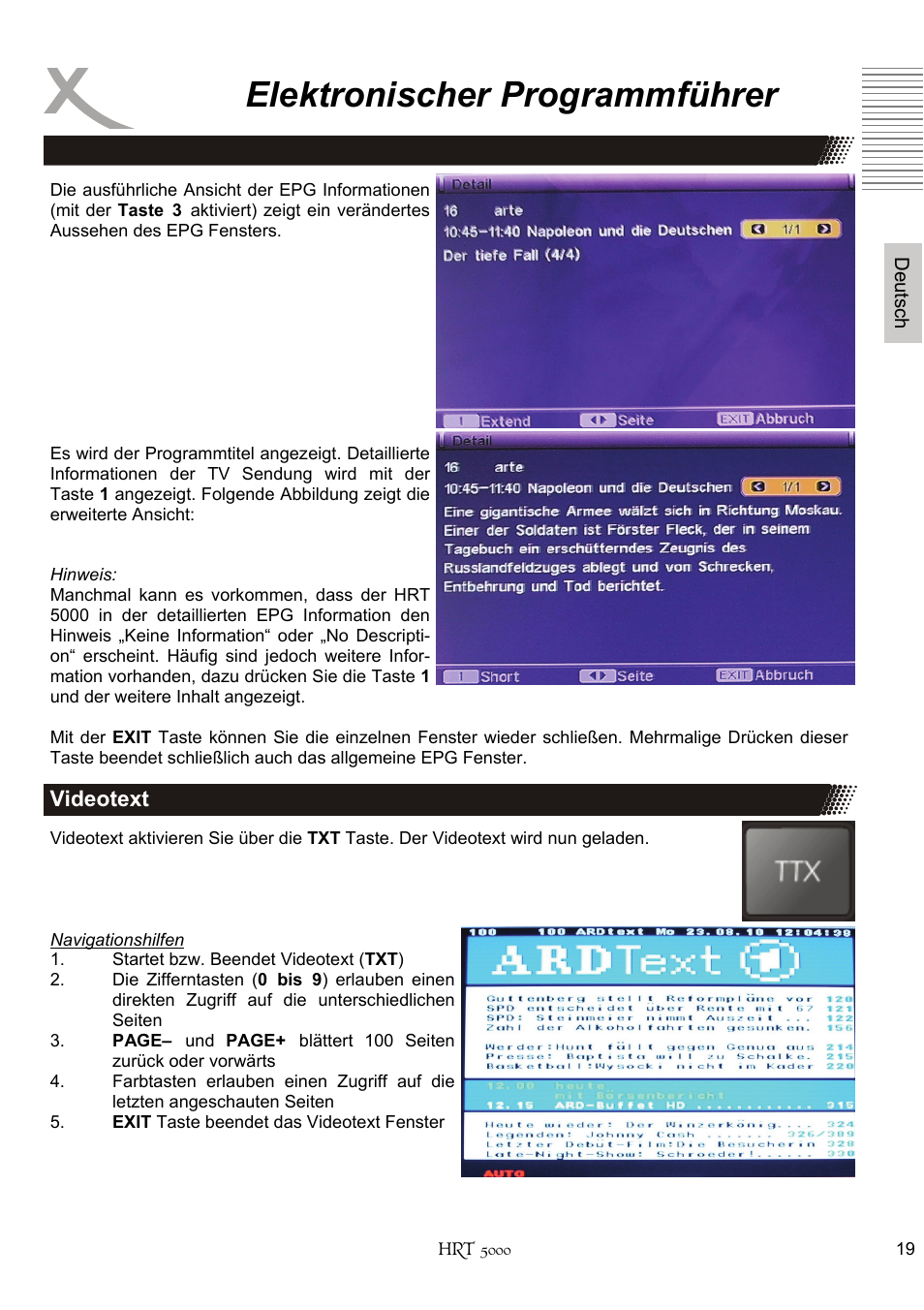 Elektronischer programmführer | Xoro HRT 5000 User Manual | Page 19 / 120