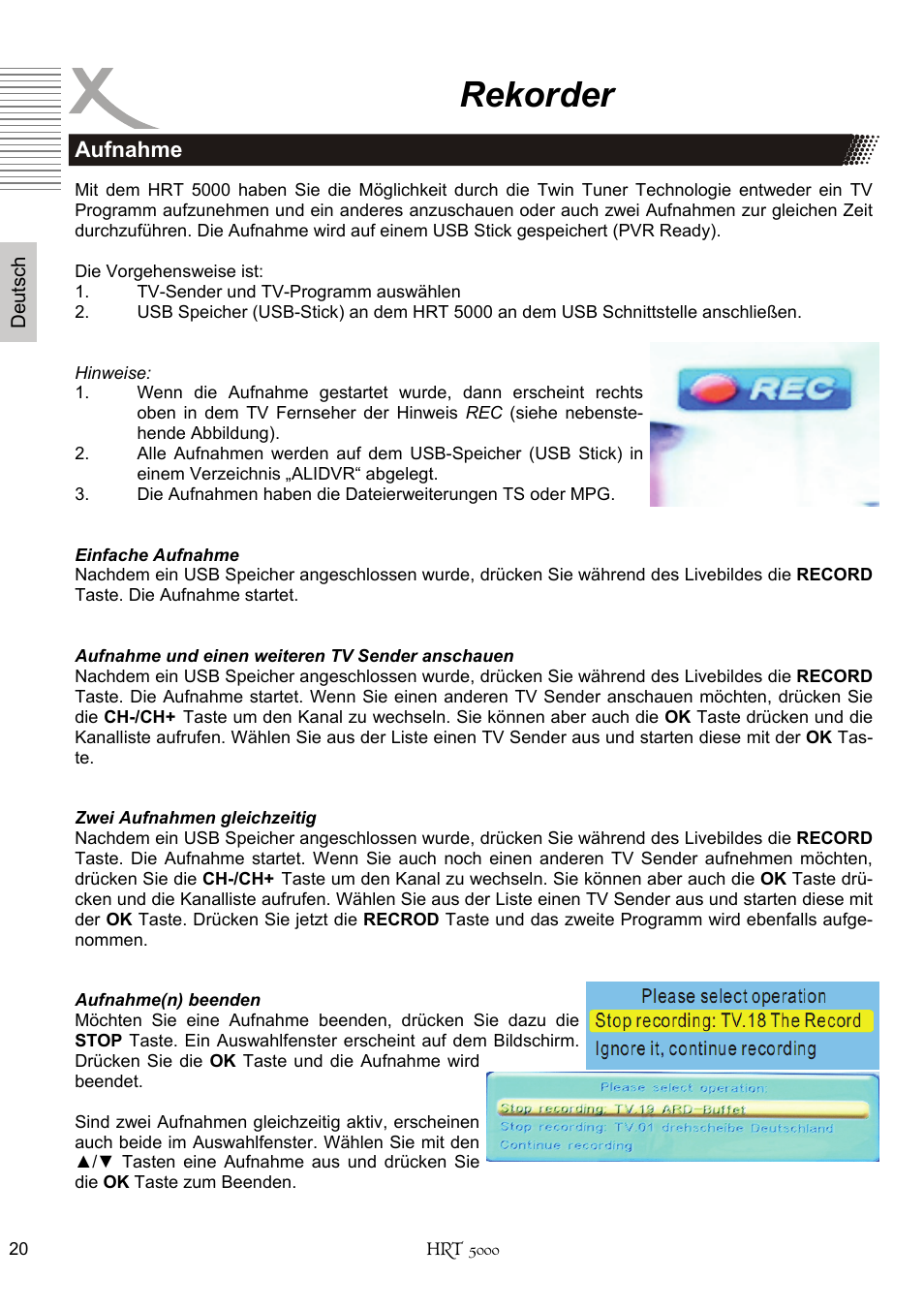 Rekorder | Xoro HRT 5000 User Manual | Page 20 / 120