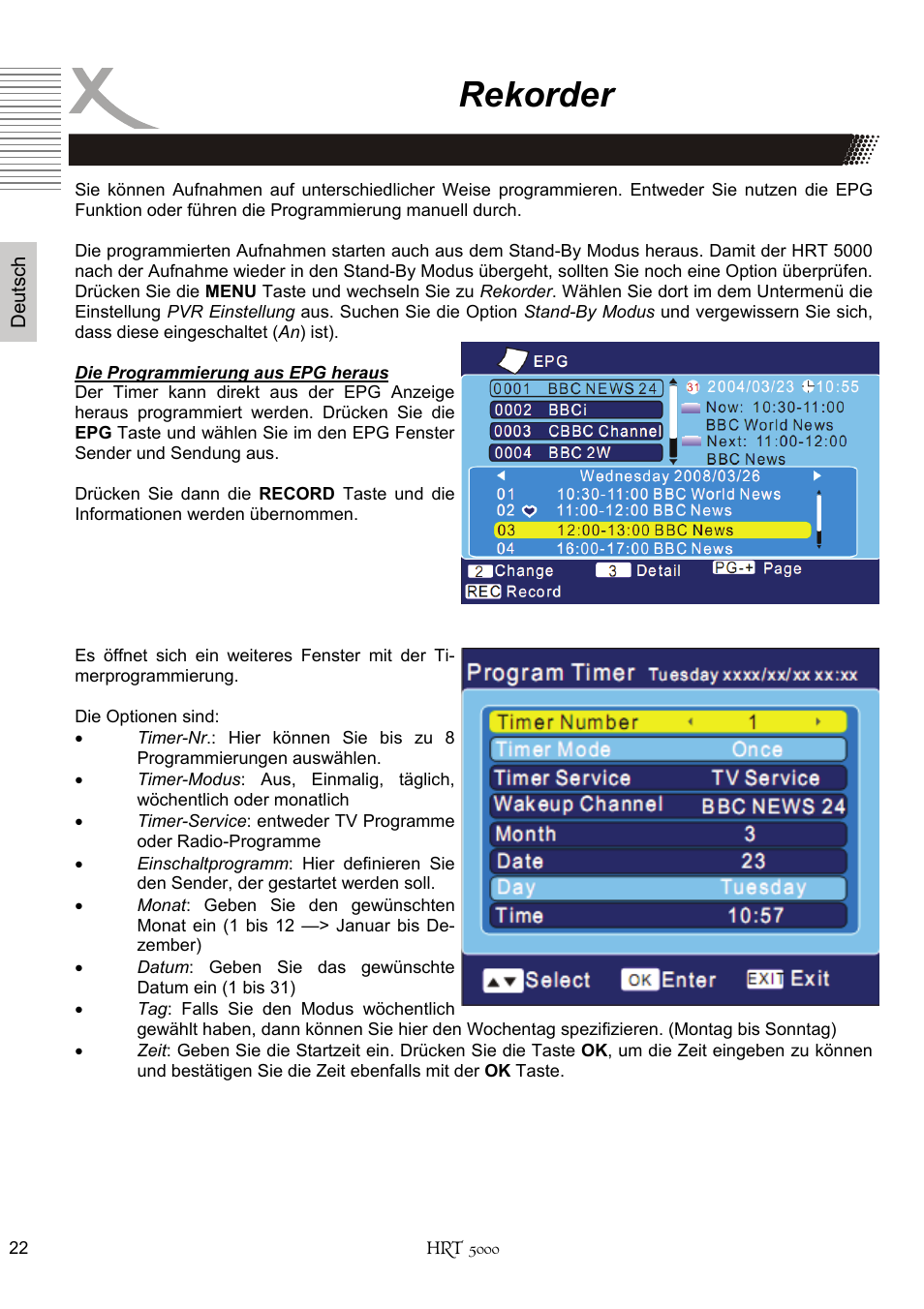 Rekorder | Xoro HRT 5000 User Manual | Page 22 / 120