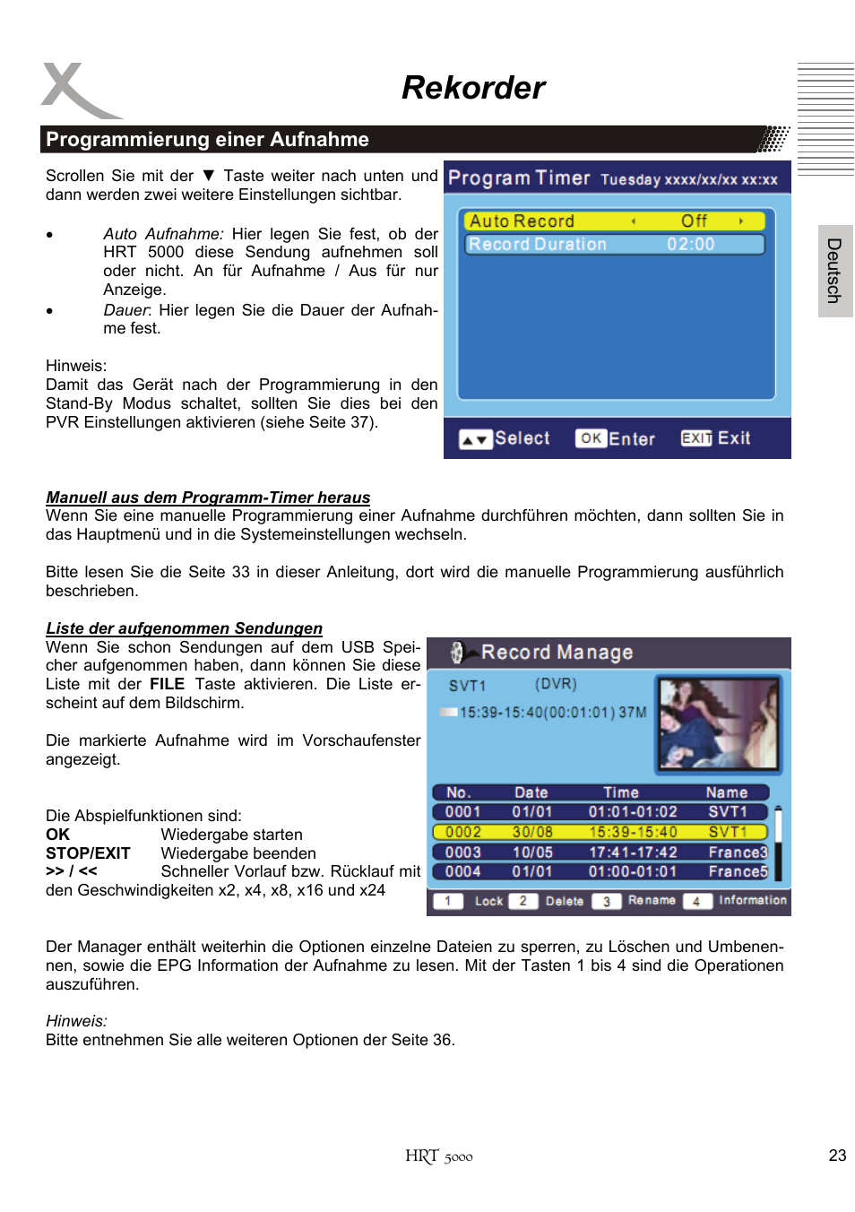 Rekorder | Xoro HRT 5000 User Manual | Page 23 / 120