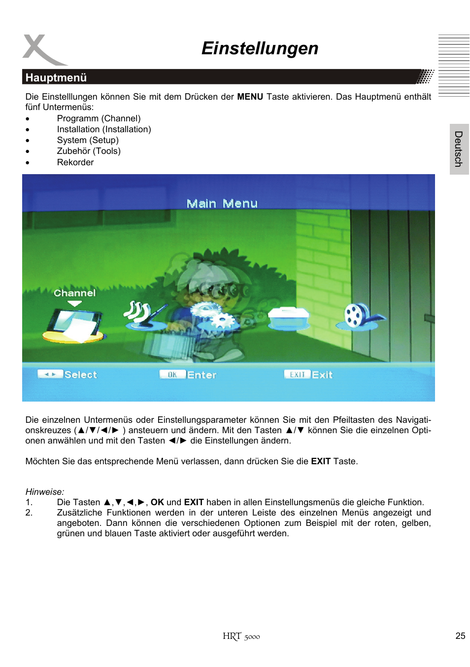 Einstellungen | Xoro HRT 5000 User Manual | Page 25 / 120