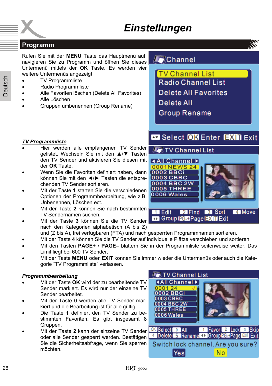 Einstellungen | Xoro HRT 5000 User Manual | Page 26 / 120