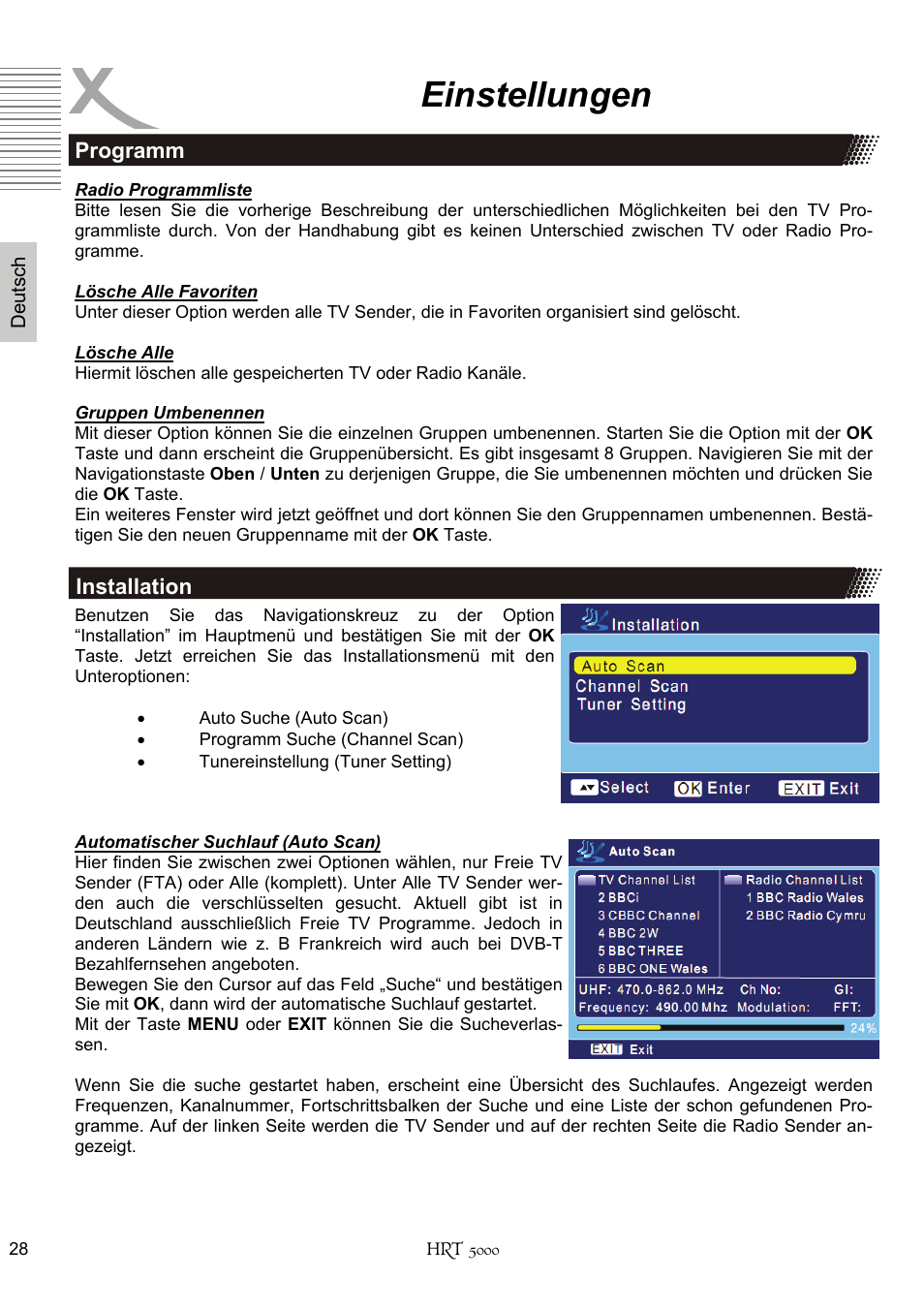 Einstellungen | Xoro HRT 5000 User Manual | Page 28 / 120