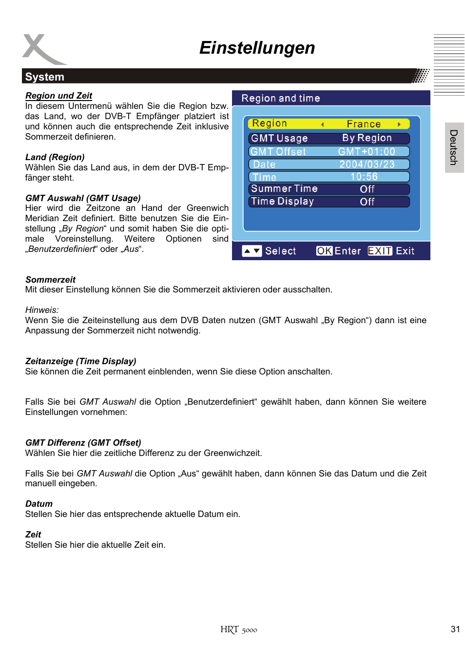 Einstellungen | Xoro HRT 5000 User Manual | Page 31 / 120