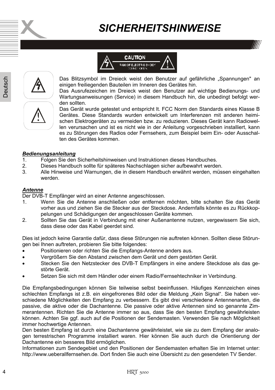 Sicherheitshinweise | Xoro HRT 5000 User Manual | Page 4 / 120