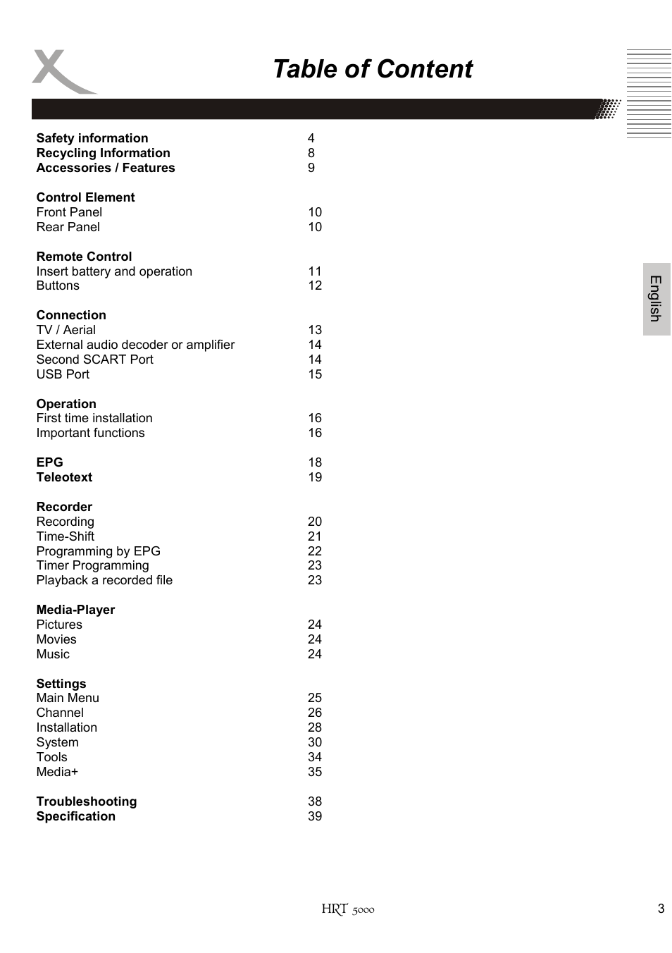Table of content | Xoro HRT 5000 User Manual | Page 43 / 120