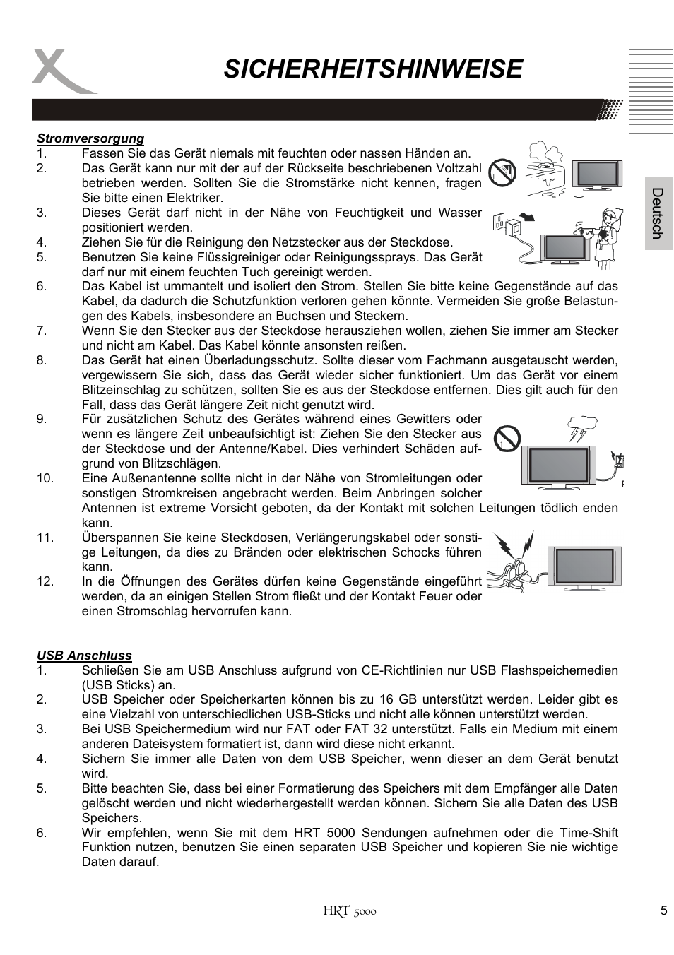 Sicherheitshinweise | Xoro HRT 5000 User Manual | Page 5 / 120