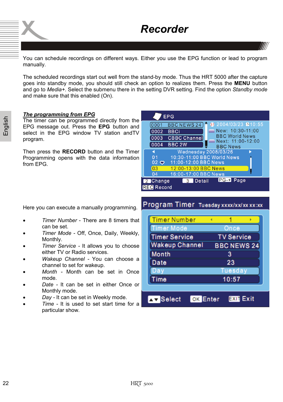 Recorder | Xoro HRT 5000 User Manual | Page 62 / 120