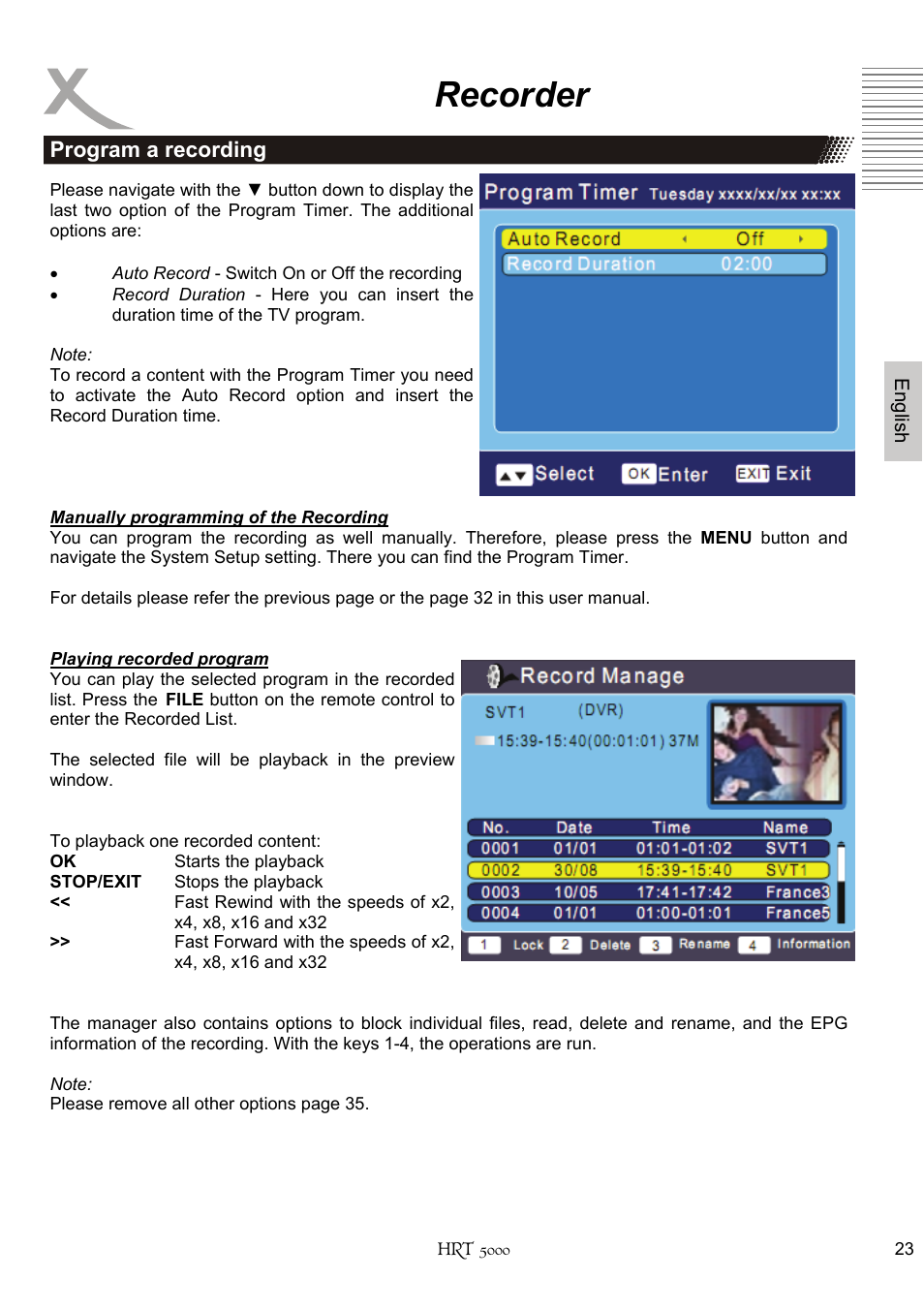 Recorder | Xoro HRT 5000 User Manual | Page 63 / 120