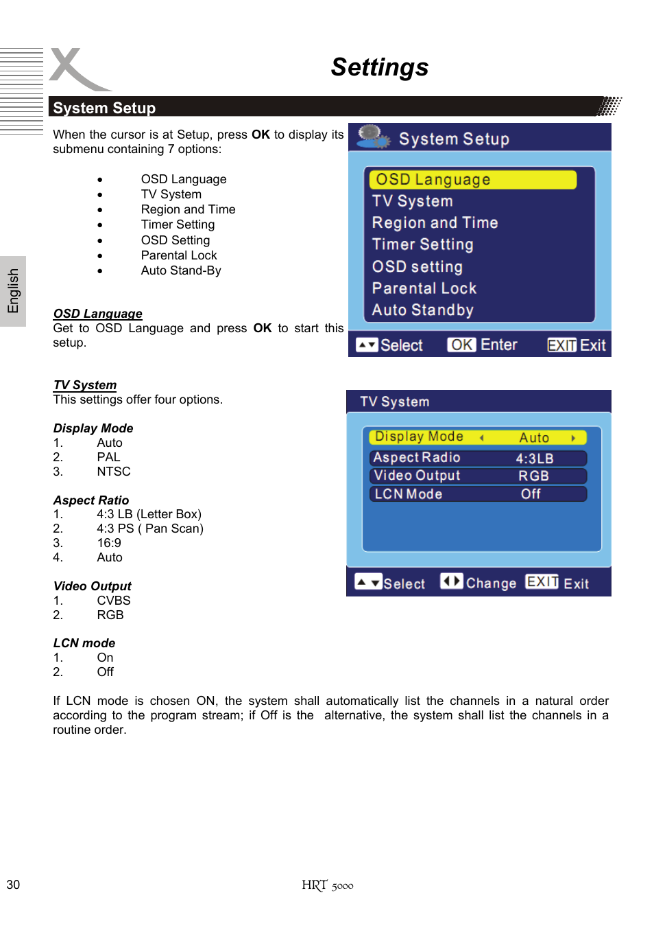 Settings | Xoro HRT 5000 User Manual | Page 70 / 120