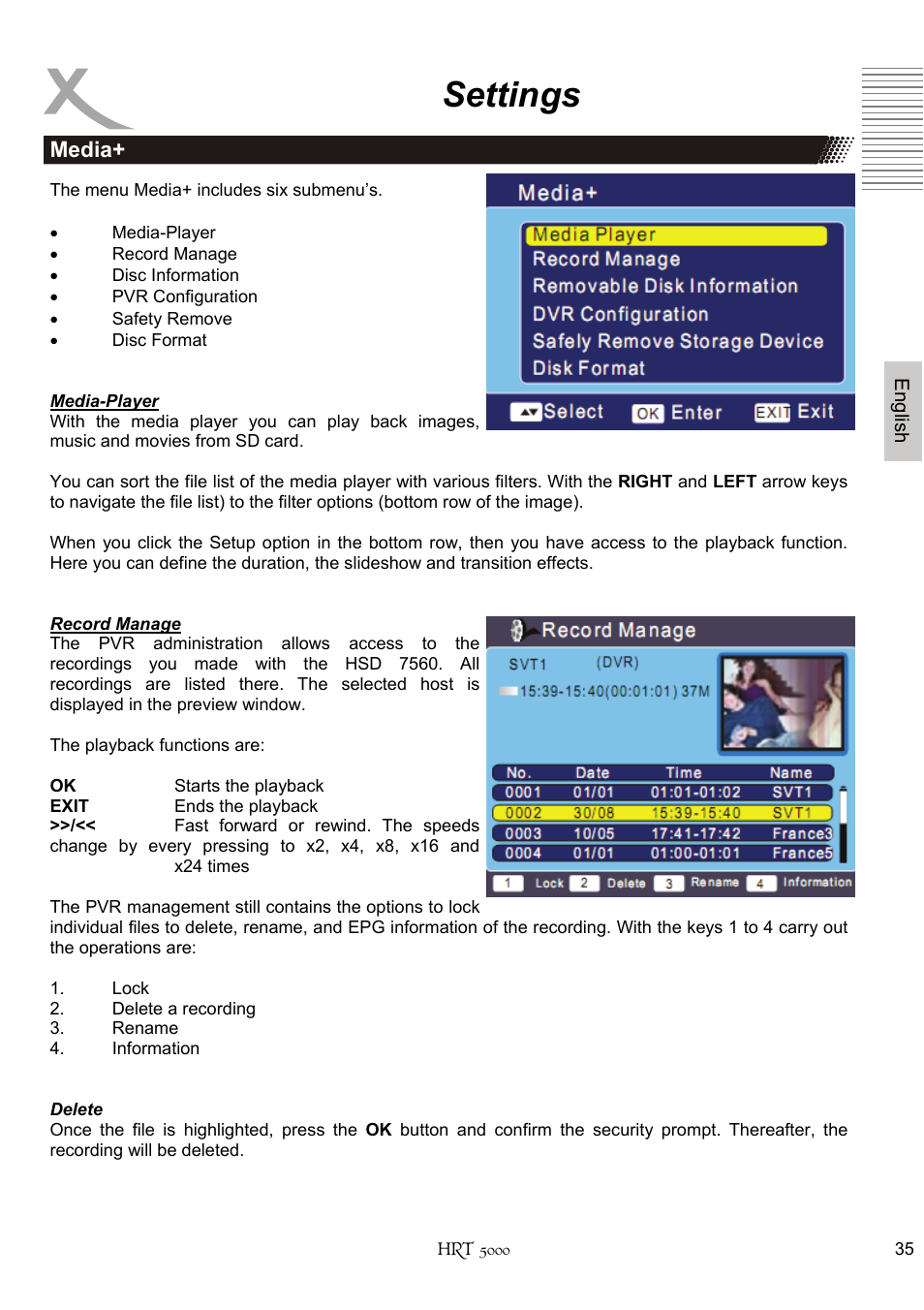 Settings | Xoro HRT 5000 User Manual | Page 75 / 120