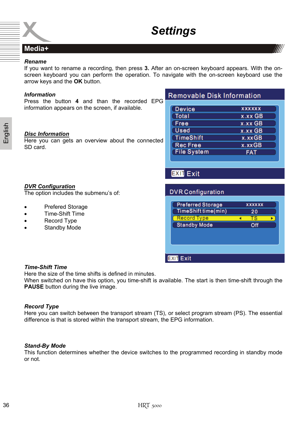 Settings | Xoro HRT 5000 User Manual | Page 76 / 120