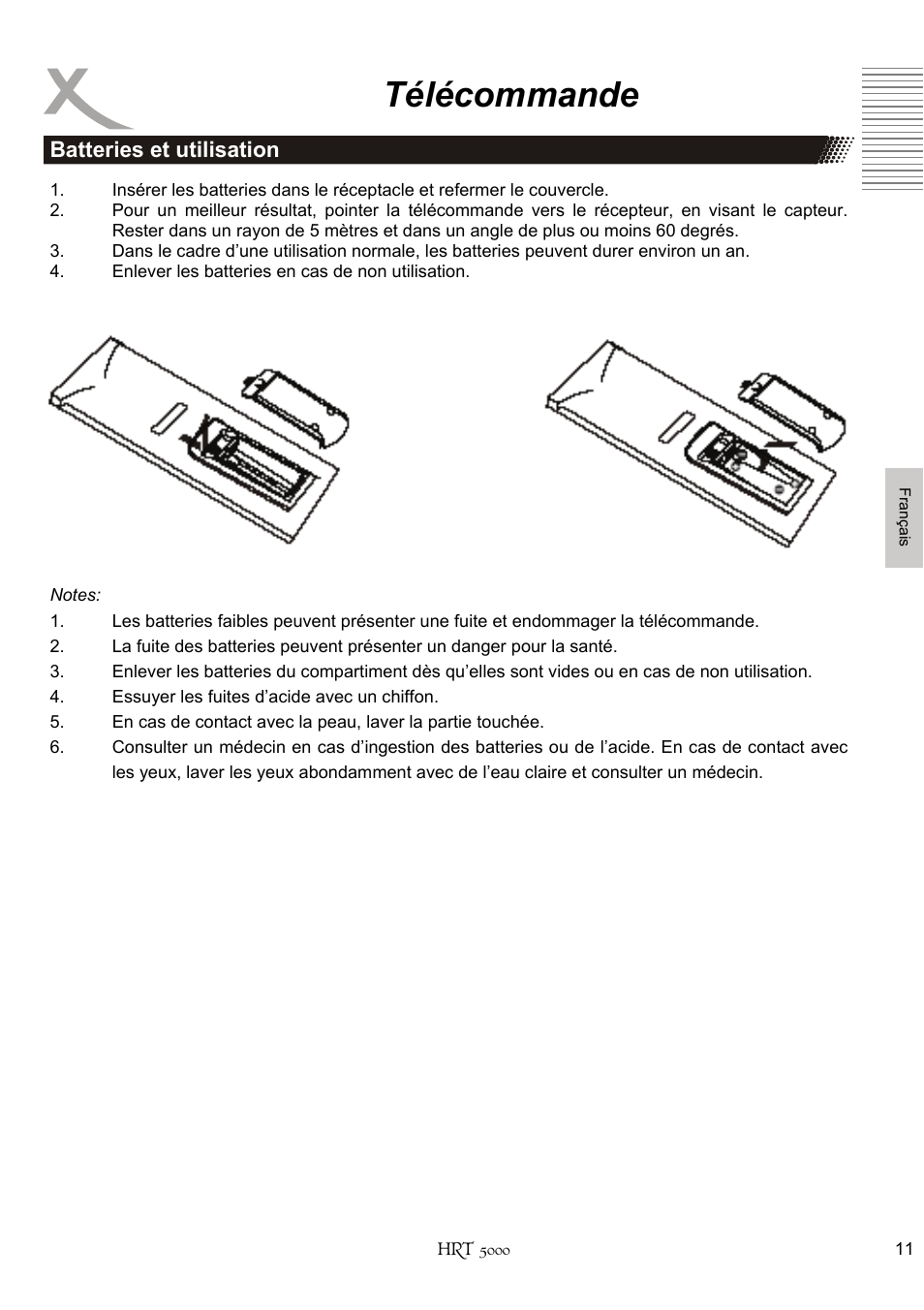 Télécommande | Xoro HRT 5000 User Manual | Page 89 / 120