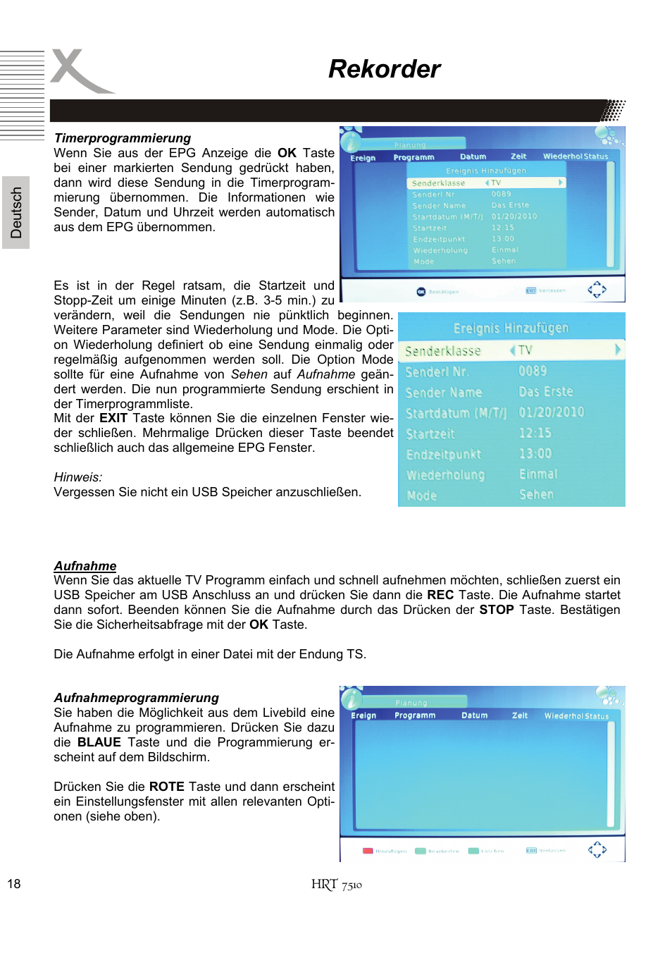 Rekorder | Xoro HRT 7510 User Manual | Page 18 / 102