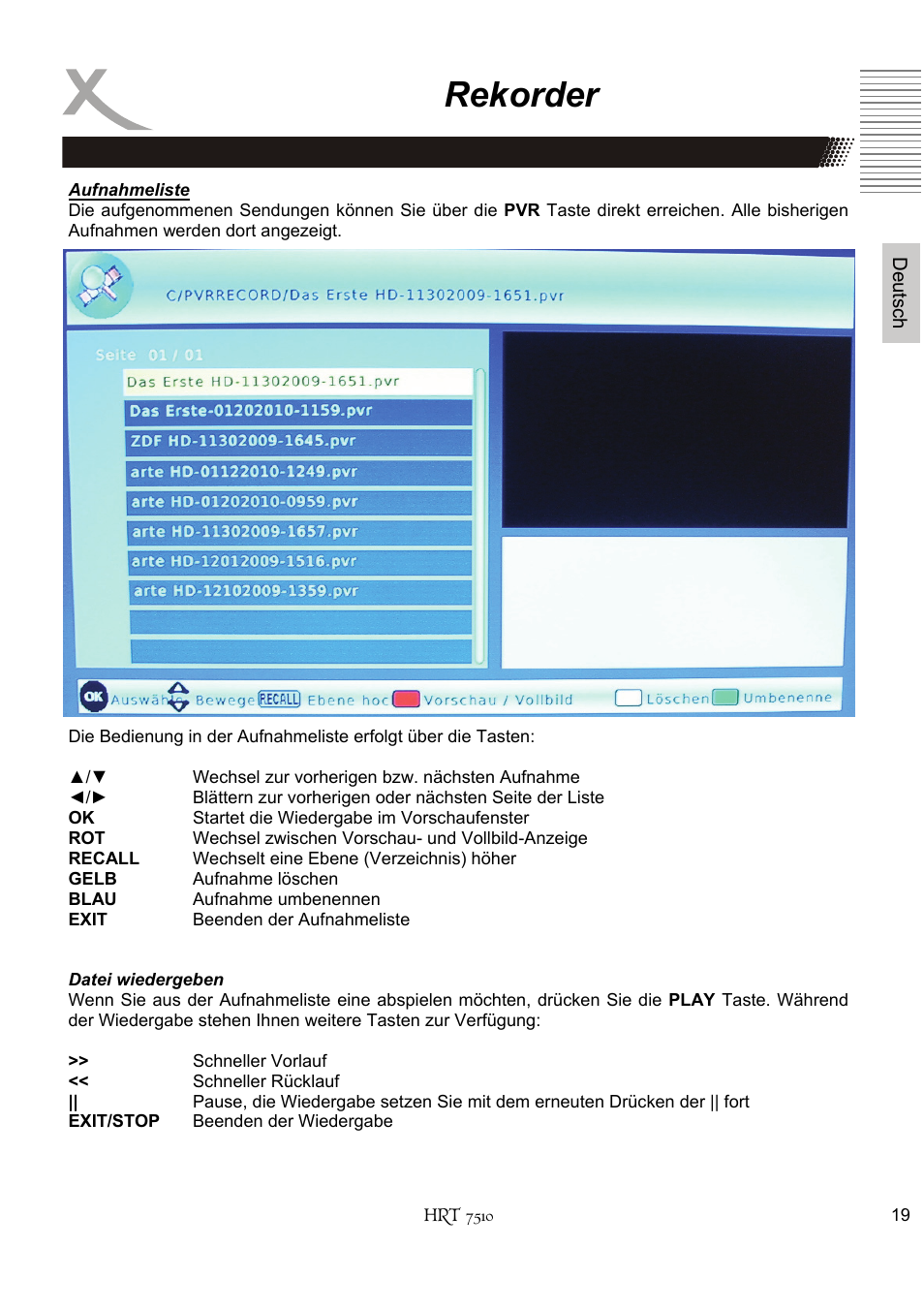 Rekorder | Xoro HRT 7510 User Manual | Page 19 / 102