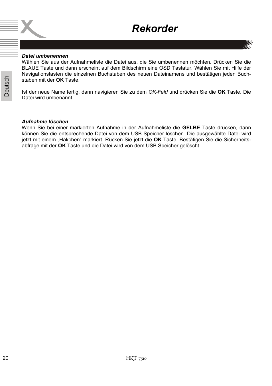 Rekorder | Xoro HRT 7510 User Manual | Page 20 / 102