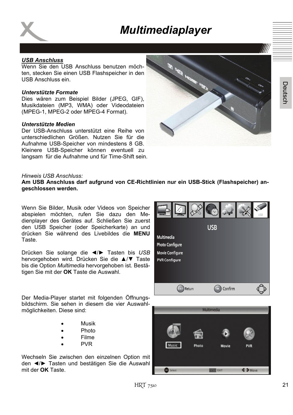 Multimediaplayer | Xoro HRT 7510 User Manual | Page 21 / 102