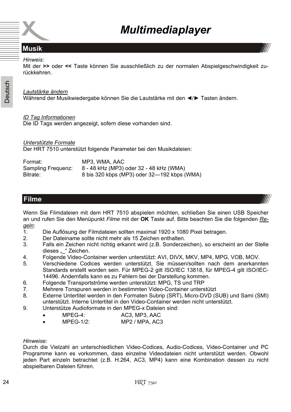 Multimediaplayer | Xoro HRT 7510 User Manual | Page 24 / 102