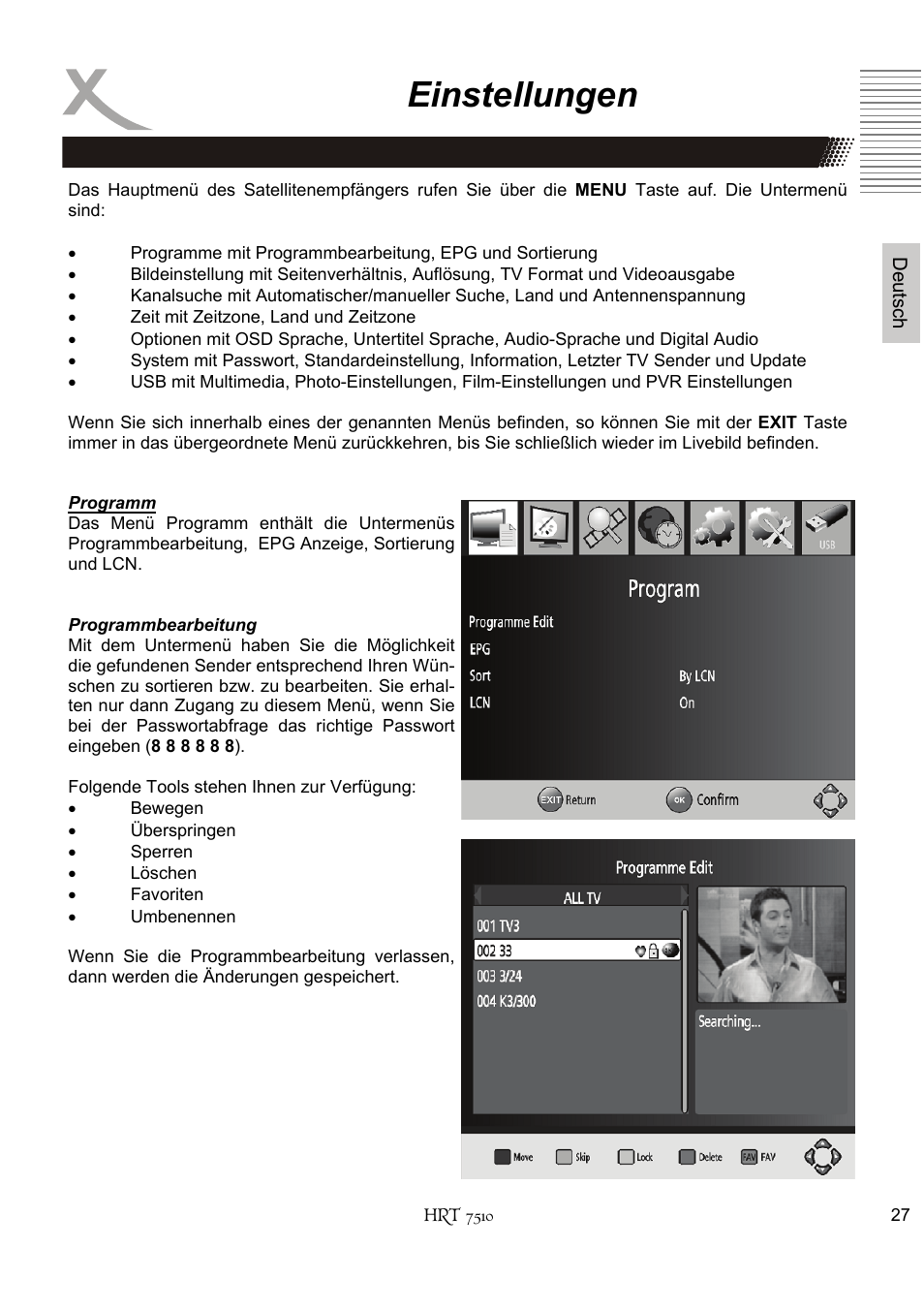 Einstellungen | Xoro HRT 7510 User Manual | Page 27 / 102