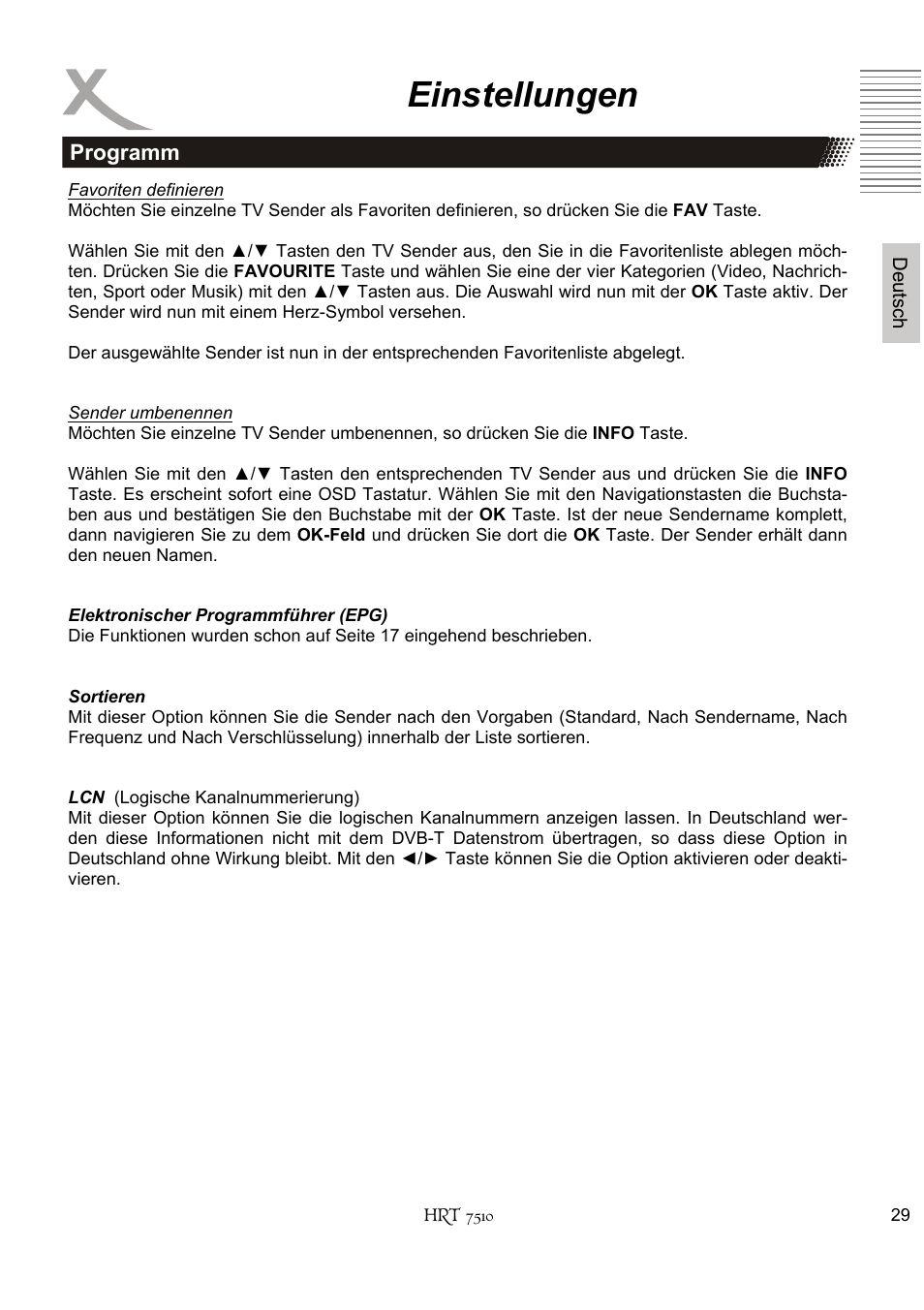 Einstellungen | Xoro HRT 7510 User Manual | Page 29 / 102
