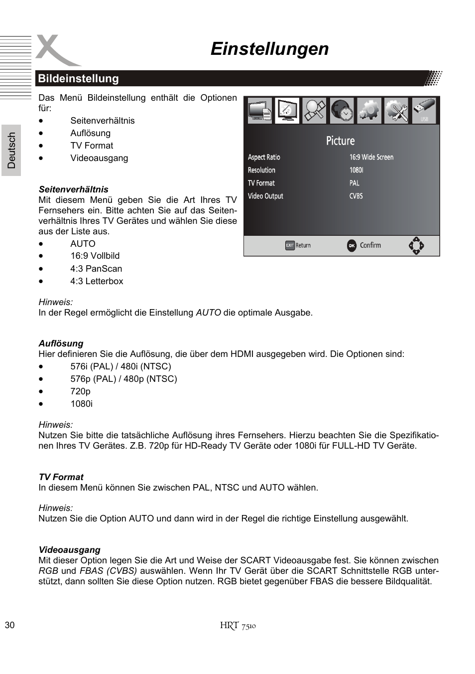 Einstellungen | Xoro HRT 7510 User Manual | Page 30 / 102