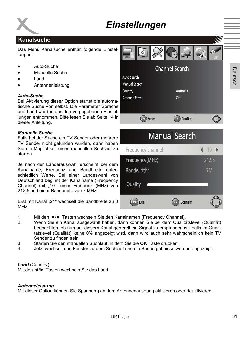Einstellungen | Xoro HRT 7510 User Manual | Page 31 / 102