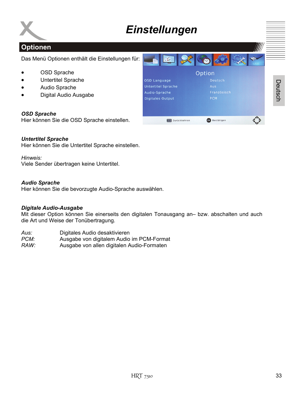 Einstellungen | Xoro HRT 7510 User Manual | Page 33 / 102